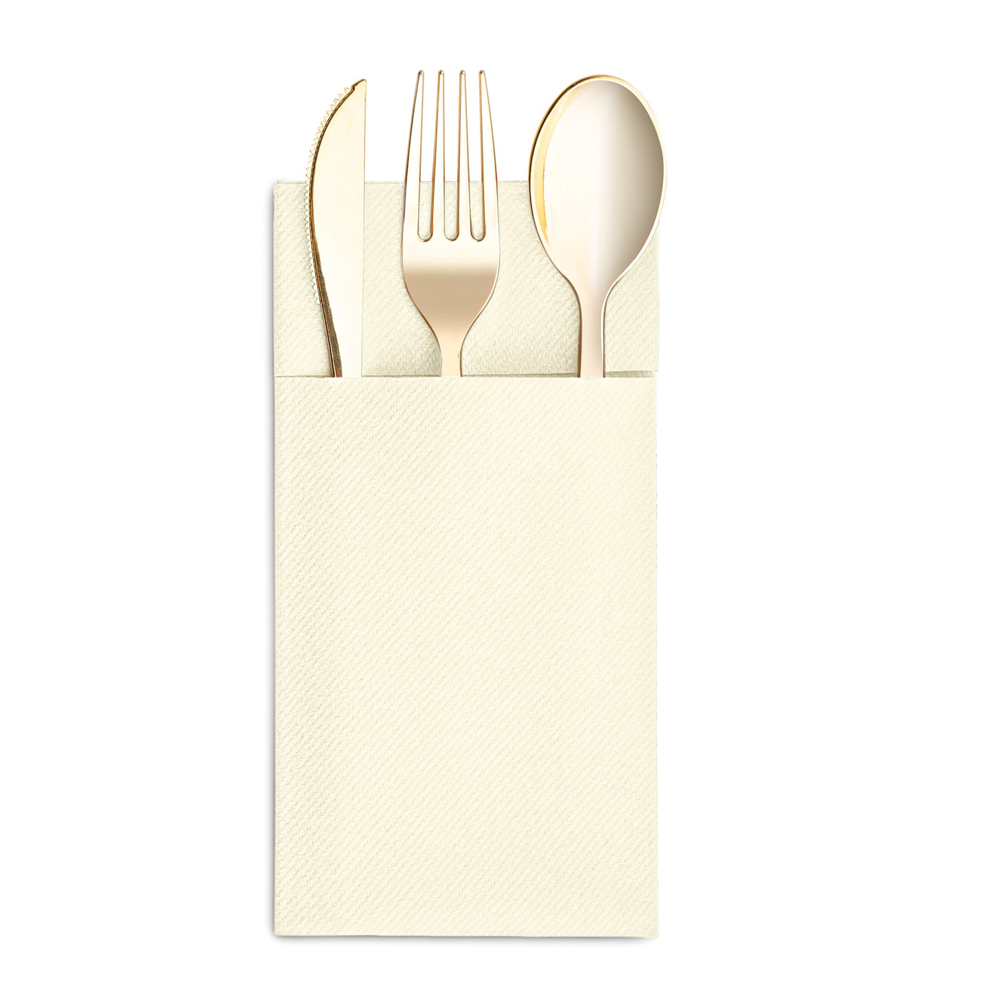 BG-CPDN-CREM/50, BG-CPDN-CREM/500, , Cream BloominGoods 16x16 pocket dinner napkin with cutlery placed inside fold