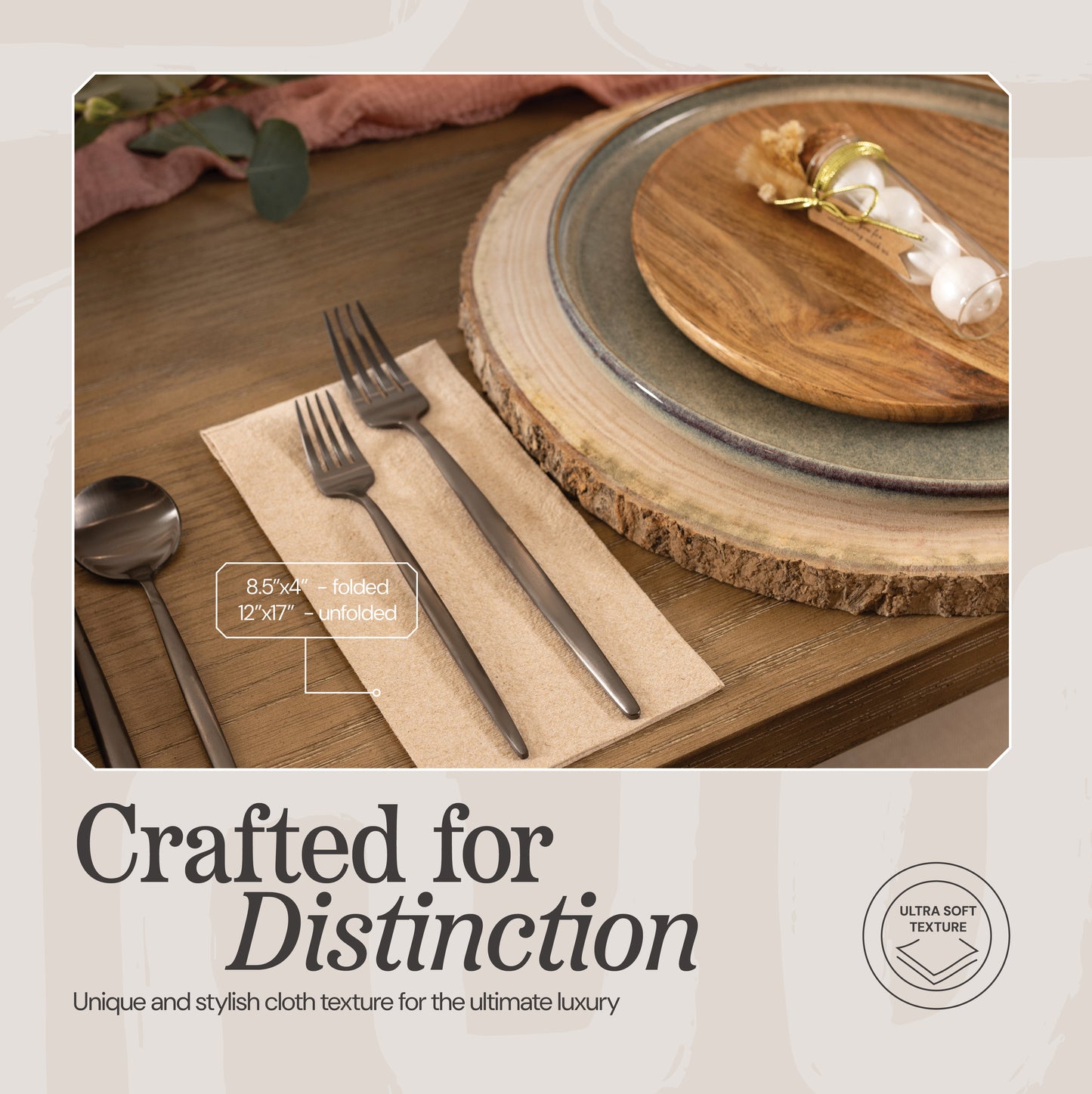 Naperee natural disposable guest napkin on table for elegant events that are unique and stylish.