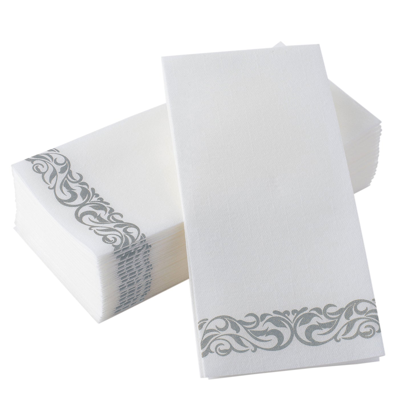 Airlaid guest towel with silver floral design