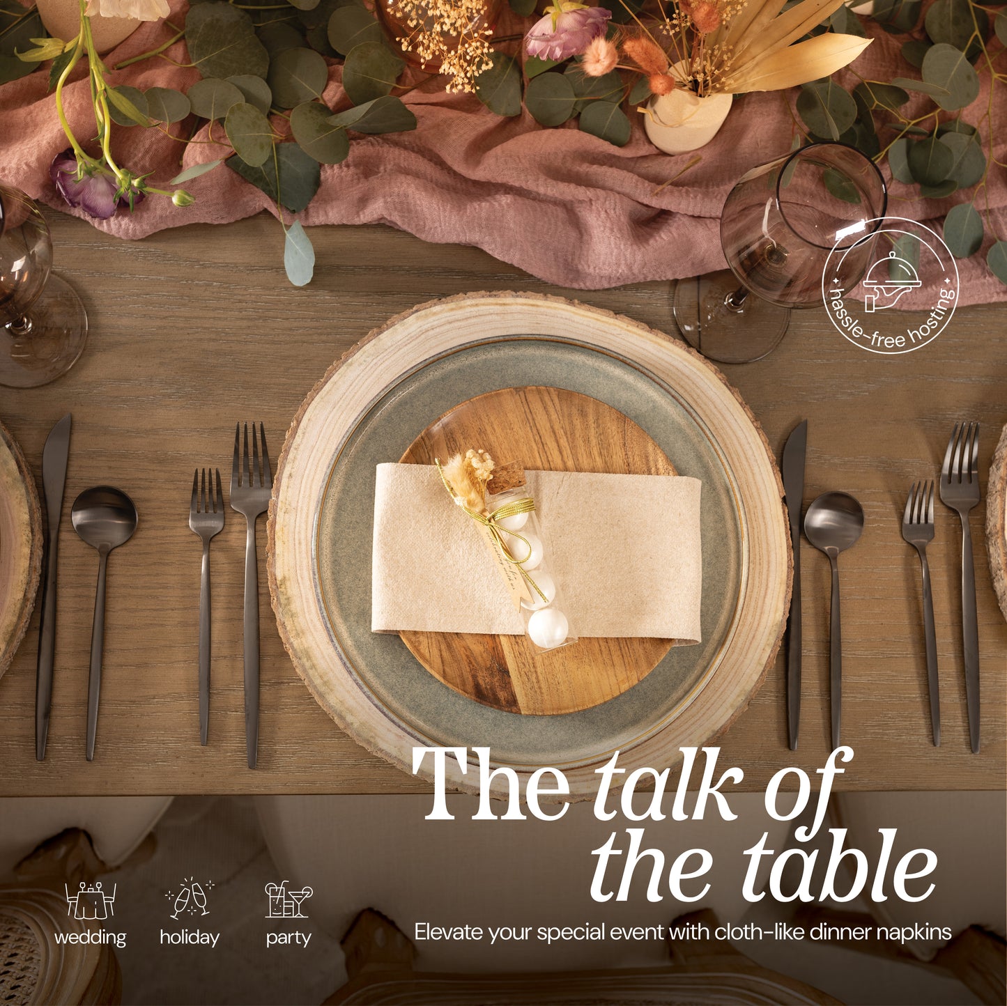 Naperee natural napkin setting the table for weddings and special events