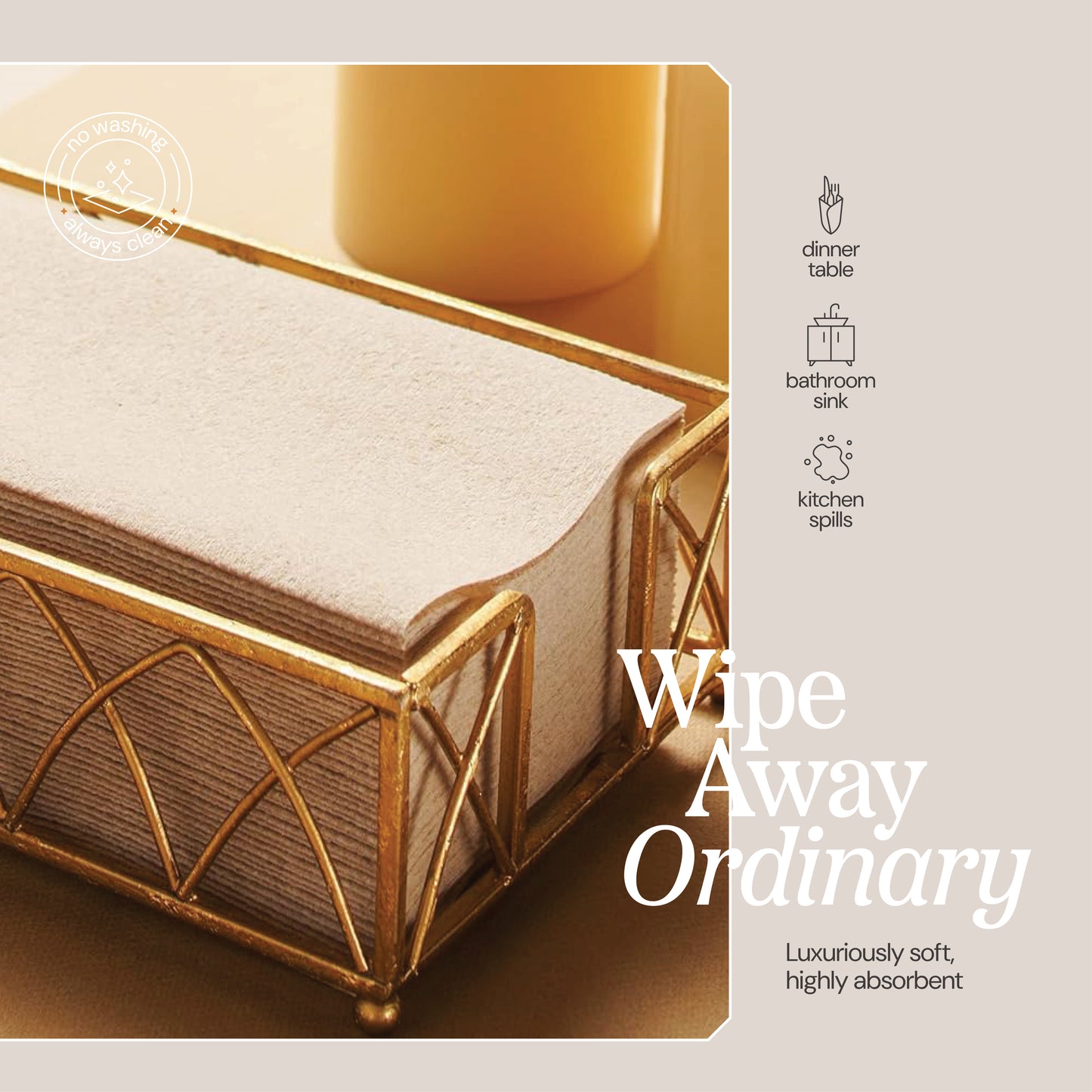 Wipe away ordinary with Naperee’s absorbent natural dinner napkin