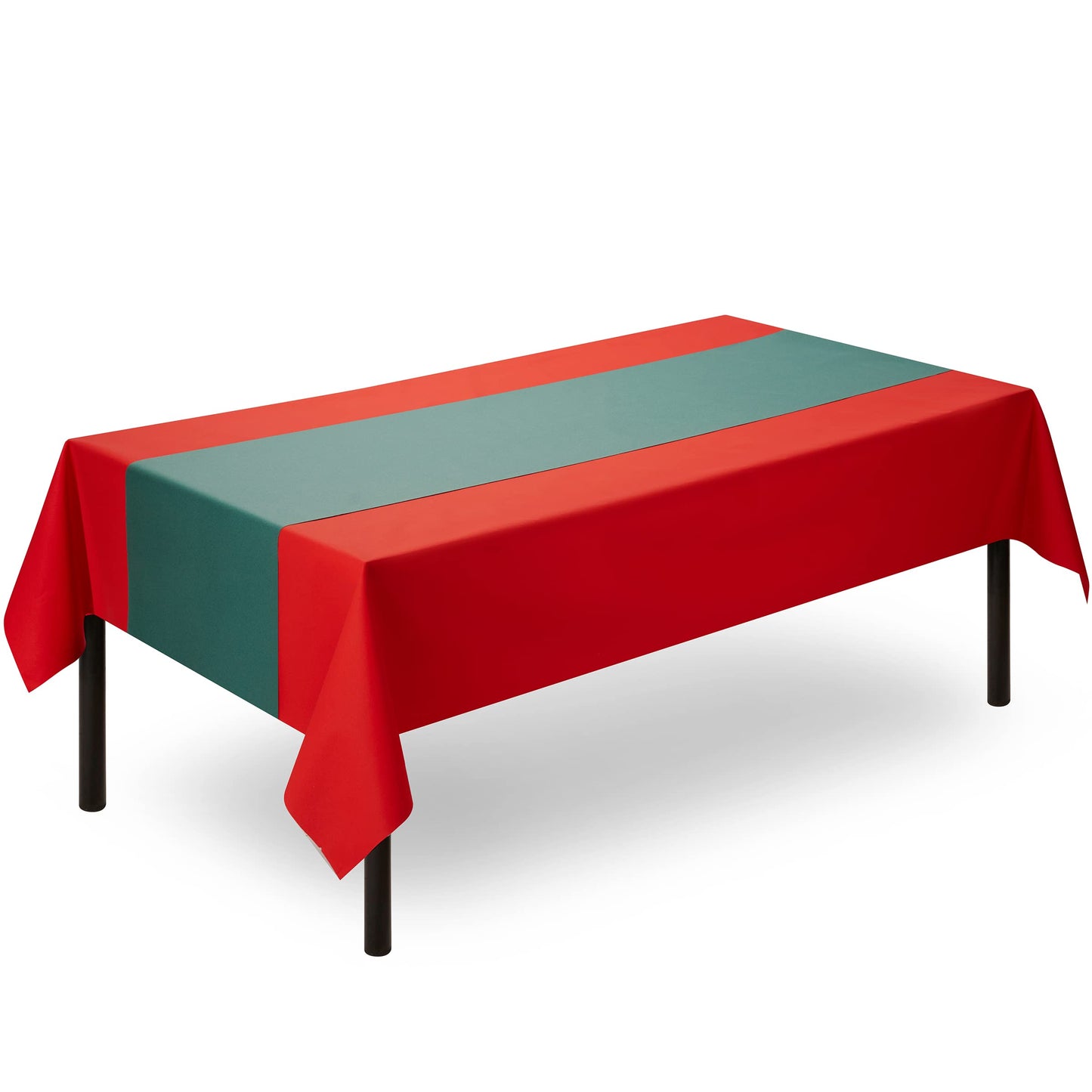 SV-TR16-GREN/20x48, Disposable green airlaid table runner roll on red table cloth