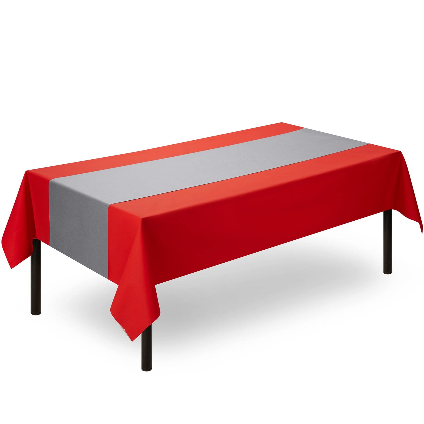 SV-TR16-CTGR/20x48, Servietto grey linen-like table runner roll disposable for modern events displayed on red tablecloth