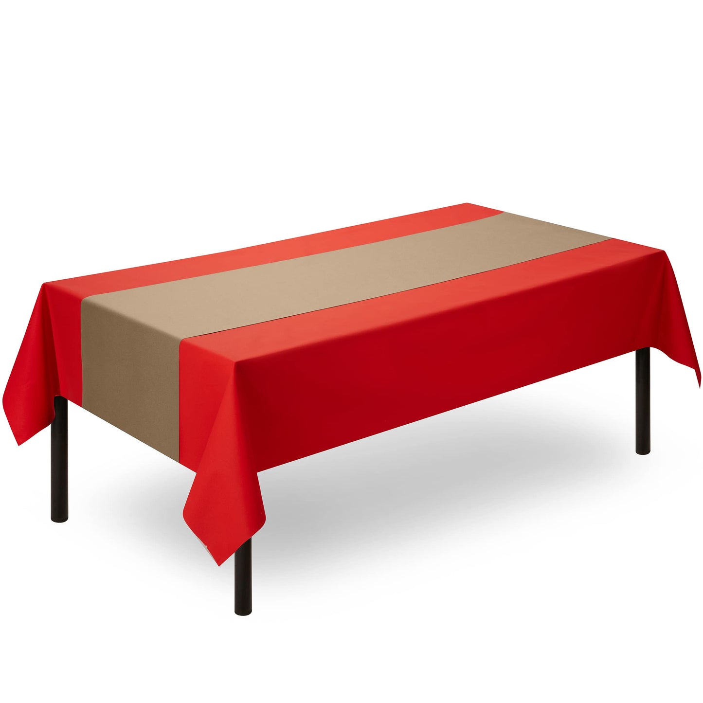 SV-TR16-WOOD/20x48, Wood-toned table runner roll disposable on red table for display