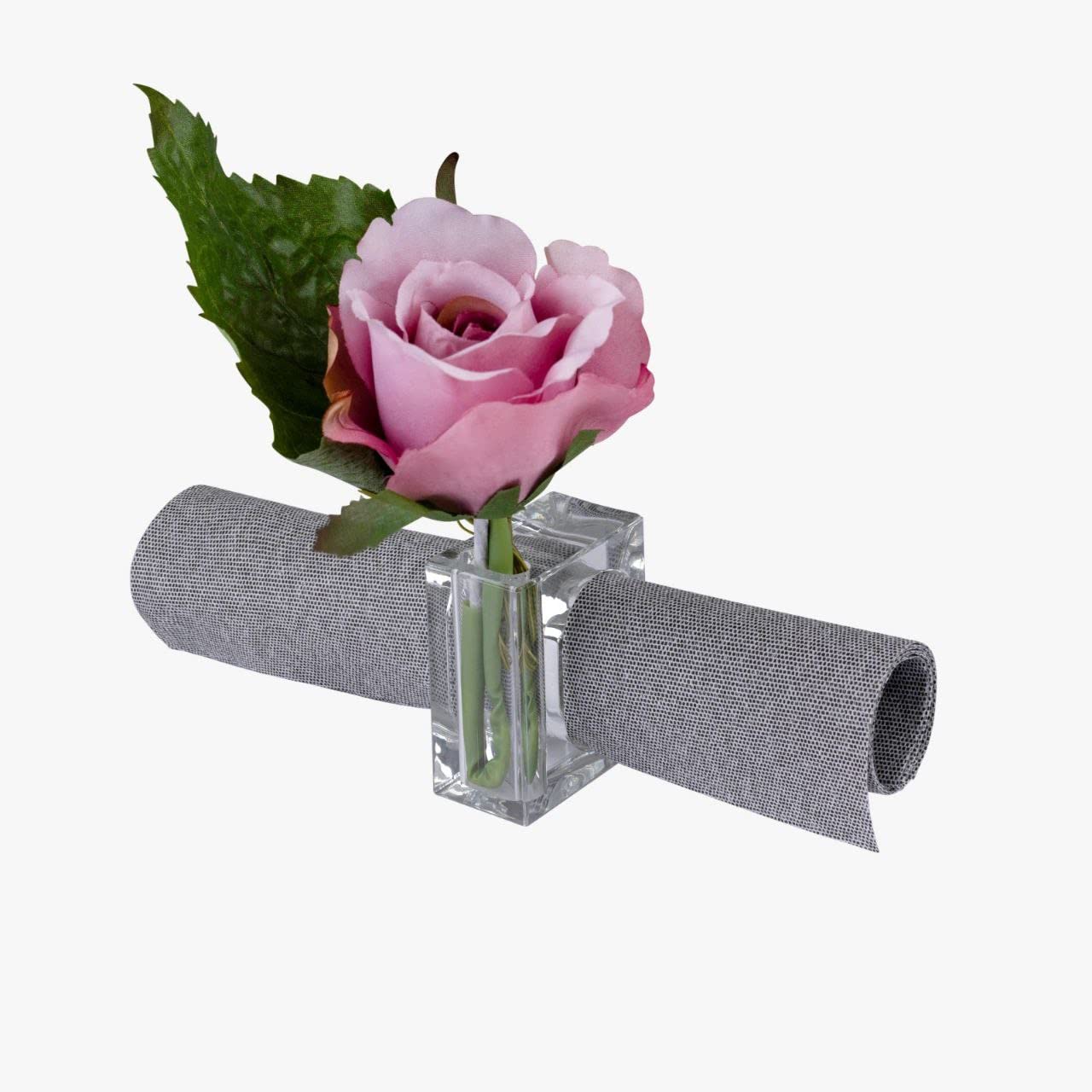 NP-LQDN-BKD-200, black denim-look disposable napkins in napkin holder with flower