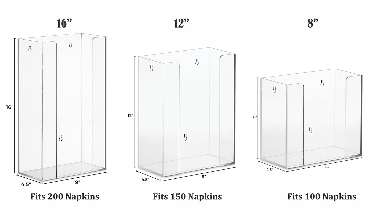 BG-NH-ACR/GT-16, dimensions of Transparent acrylic bathroom napkin tray with 100, 150, or 200 napkins that fit inside