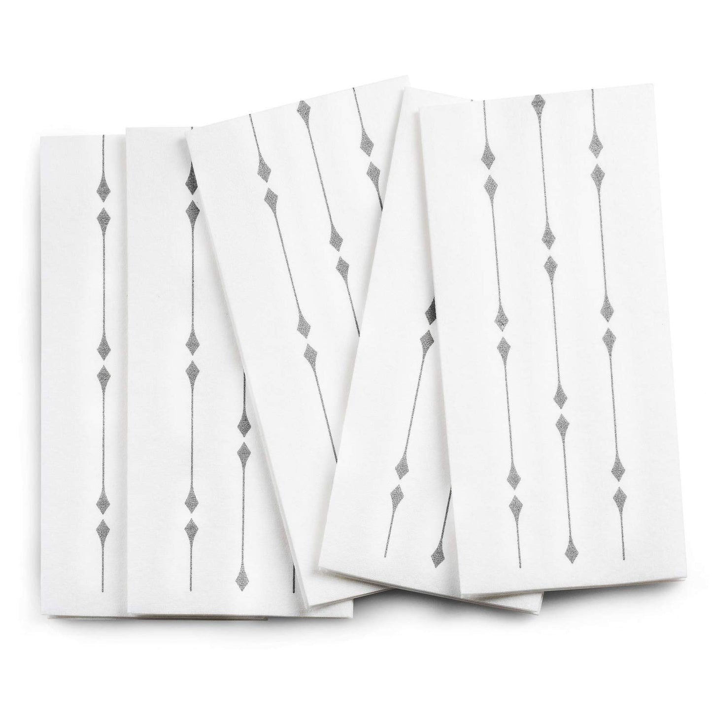 Disposable decorative guest towel with silver diamond print on white background