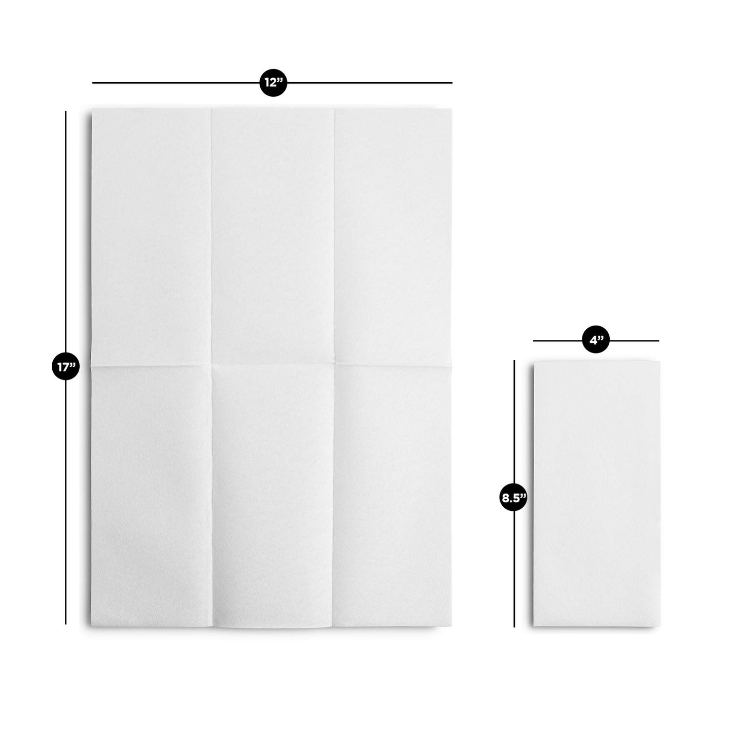 TOLNK-WHT-50, TOLNK-WHT-200, TOLNK-WHT-1000, TOLNK-WHT-100, White disposable bathroom napkins by BloominGoods with 17x12 inch and 8.5 x4 inch dimensions