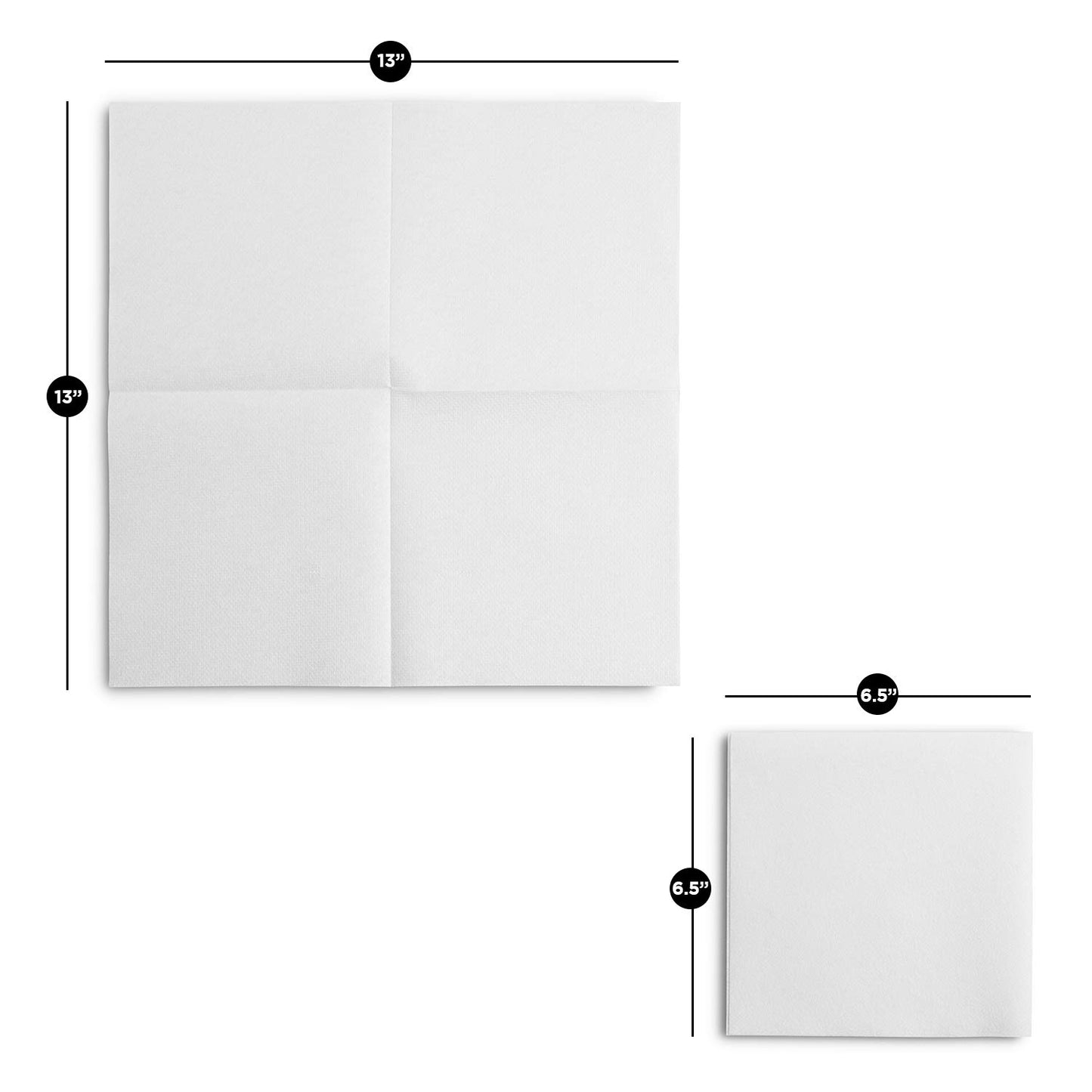 13x13 Lintext luncheon napkins with dimensions displayed
