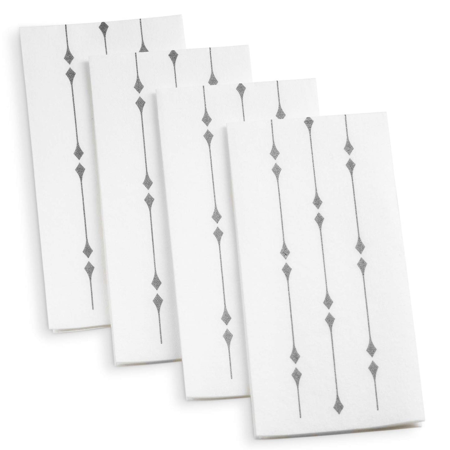 4 pack of Disposable guest towels with silver diamond print on white background