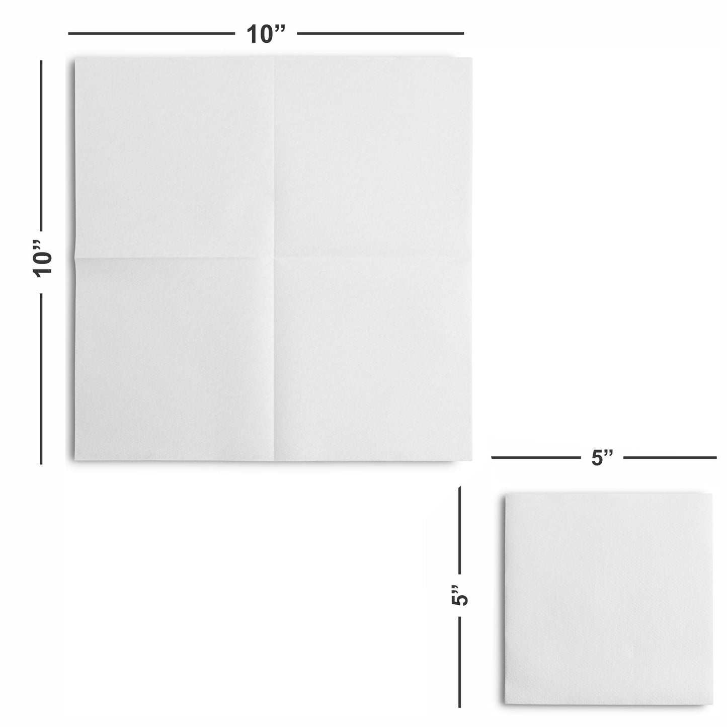 BG-TOLBN-WHT/1000:F, BG-TOLBN-WHT/2000:F, BG-TOLBN-WHT/1000:P, BG-TOLBN-WHT/2000:P, Airlaid beverage napkin unfolded to full 10x10 size beside folded 5x5 version