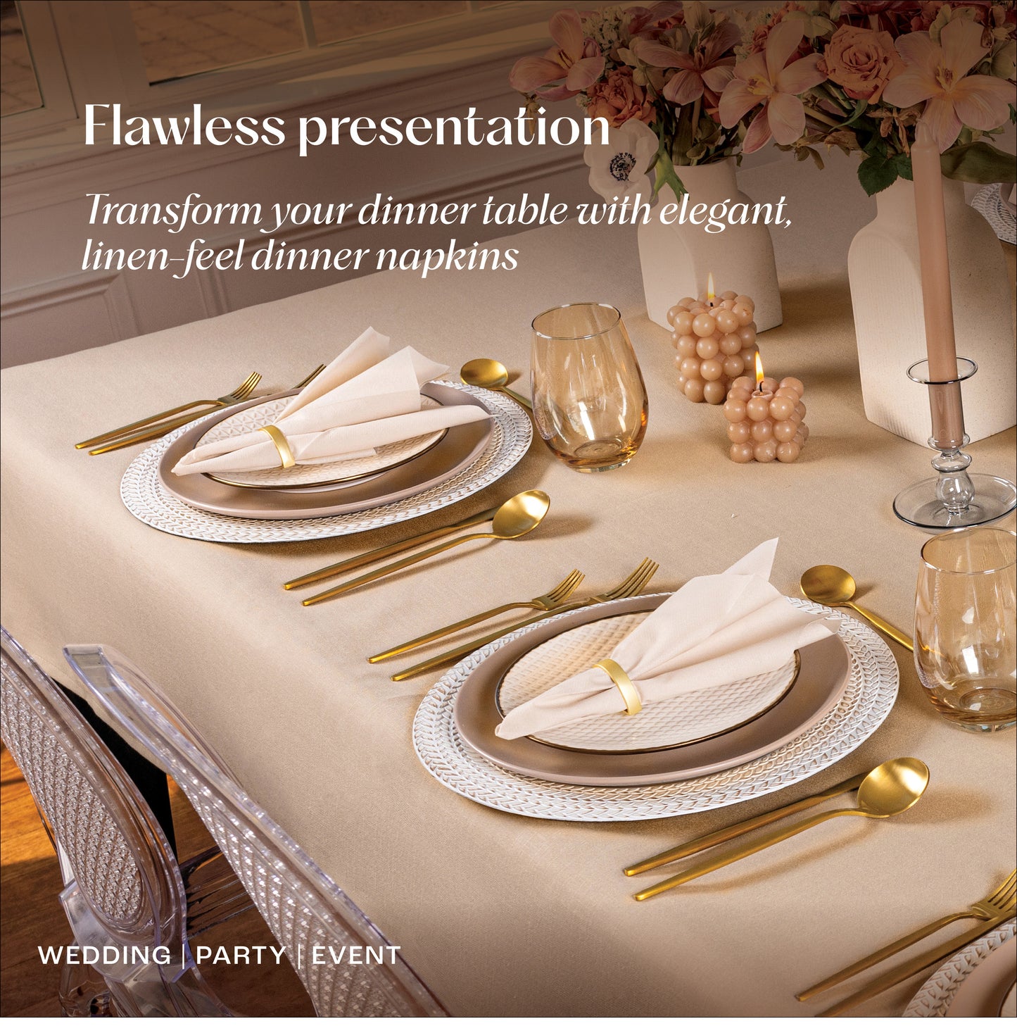 Disposable Linen-Feel Dinner Napkins | Airlaid Paper, 12"x17"