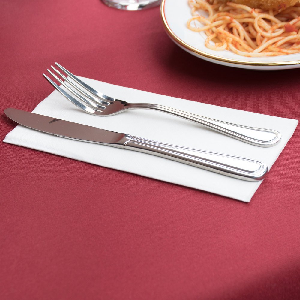 BG-TOLDN-WHT/100, BloominGoods 17x17 linen-feel dinner napkin underneath cutlery