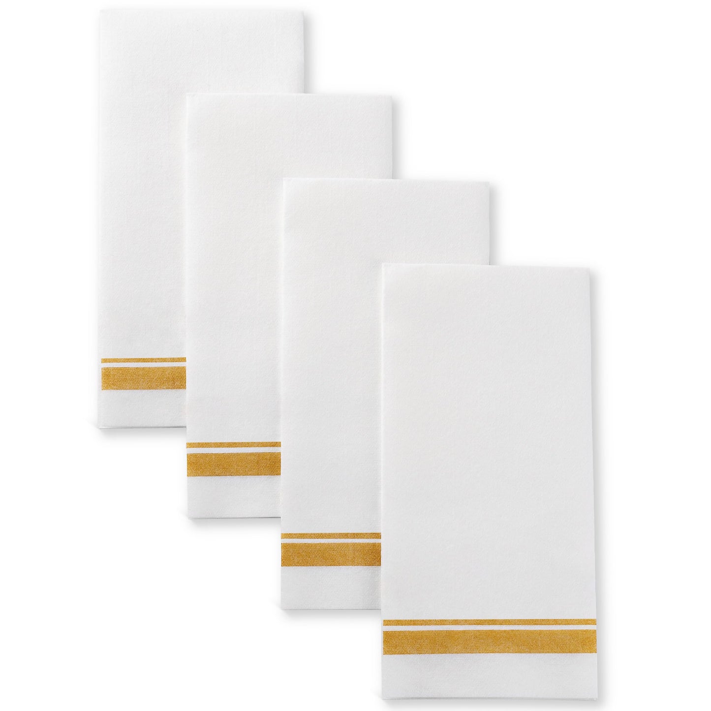 Linen-feel disposable guest towel with elegant double-line gold foil border