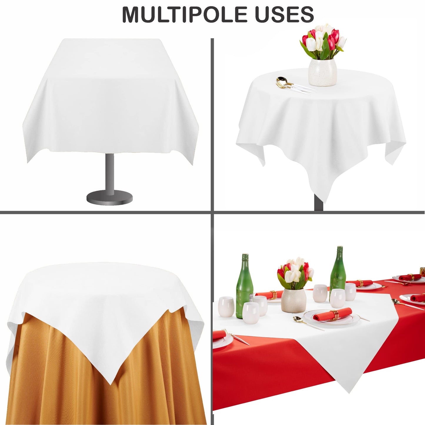 SV-TCFQ40-WHTE/25, SV-TCFQ48-WHTE/20, SV-TCFQ55-WHTE/20, Folded Servietto white table cloth displayed for weddings or formal events