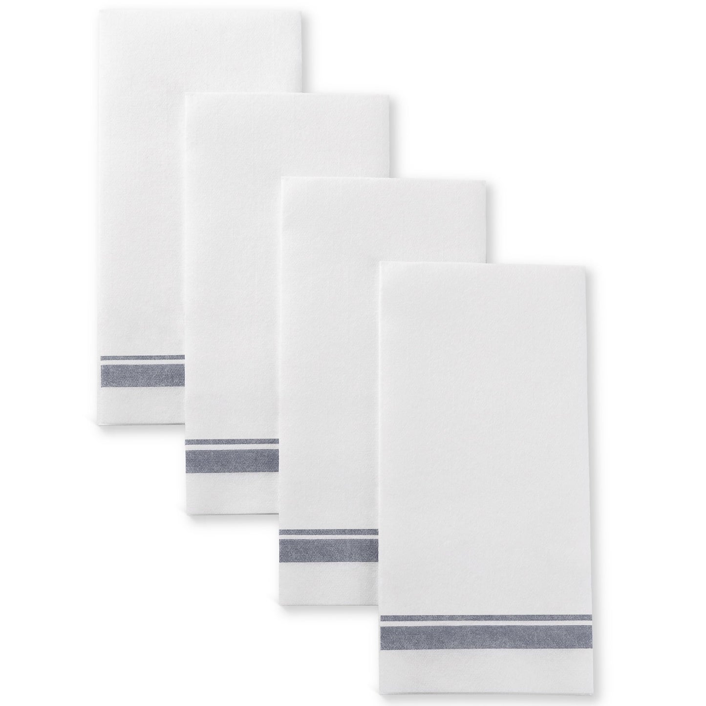 Stack of silver double-line guest towels on clean white backdrop