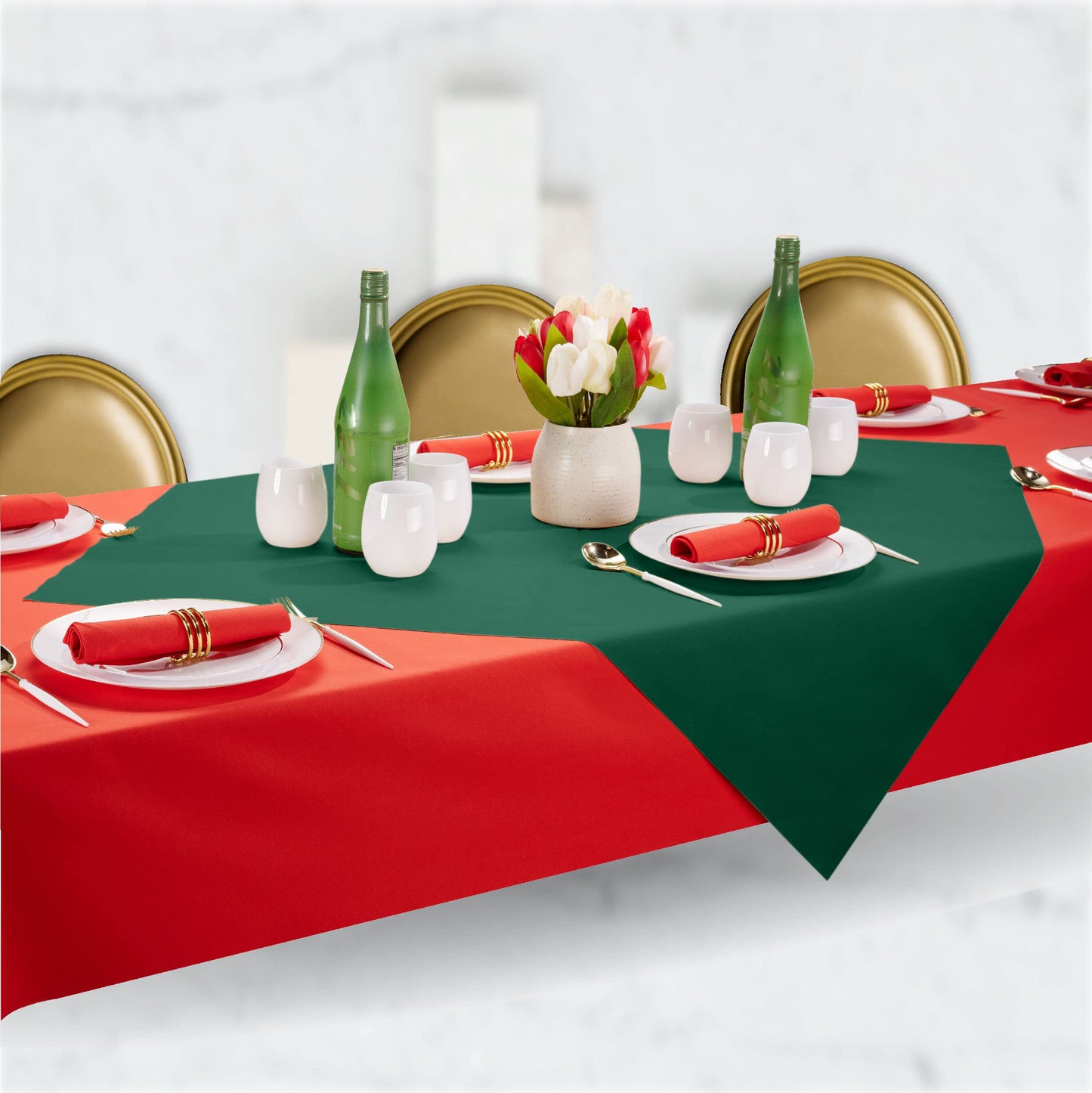 SV-TCFQ40-GREN/25, SV-TCFQ48-GREN/20, SV-TCFQ55-GREN/20, Green Servietto folded table cloth styled