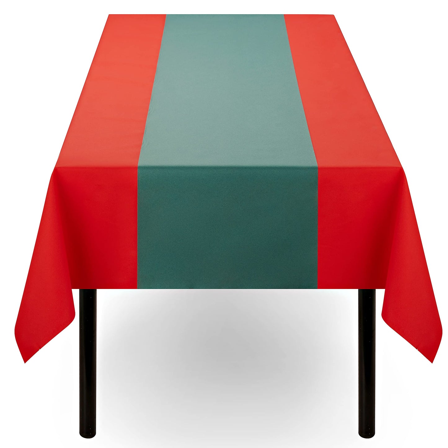 SV-TR16-GREN/20x48, Disposable green airlaid table runner roll on red table cloth