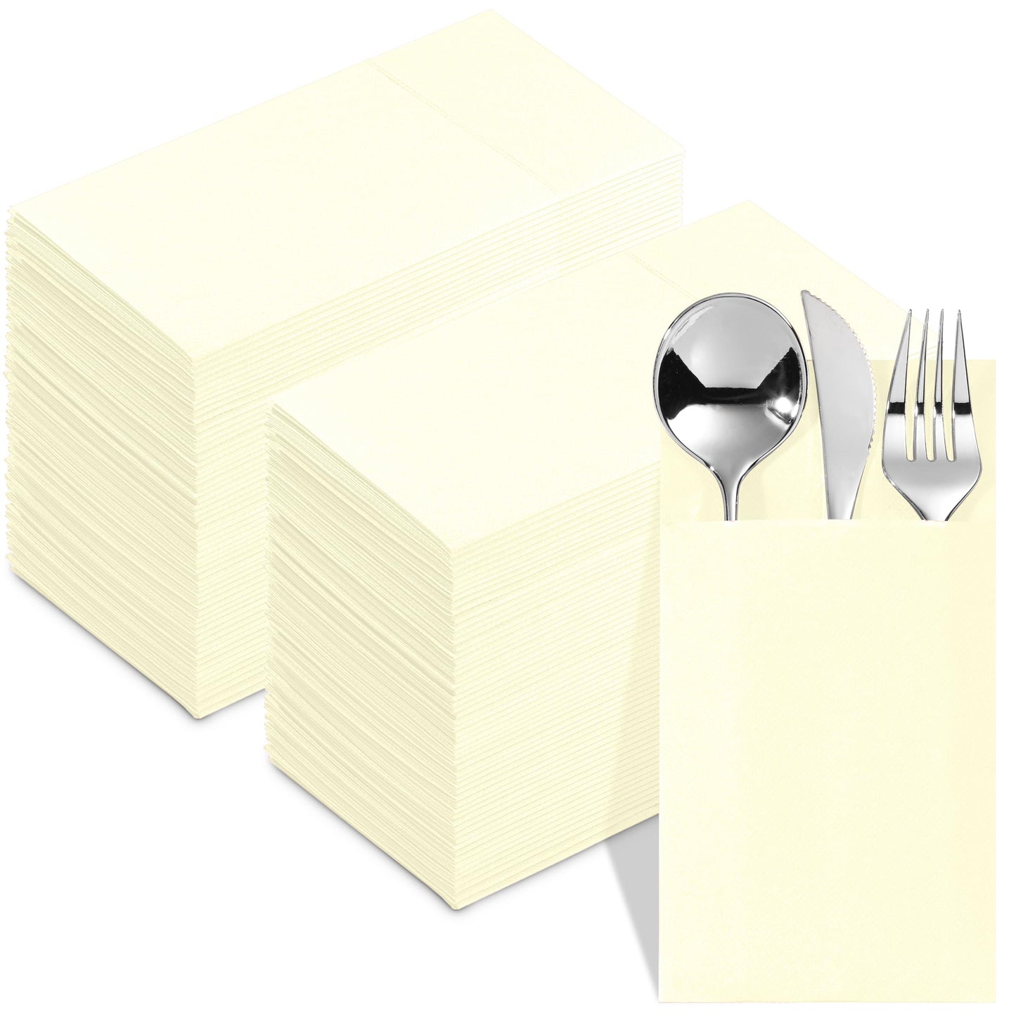 NP-PPPDN-CREM-100, Cream Elegant 15x15 dinner napkin with built-in flatware pocket design