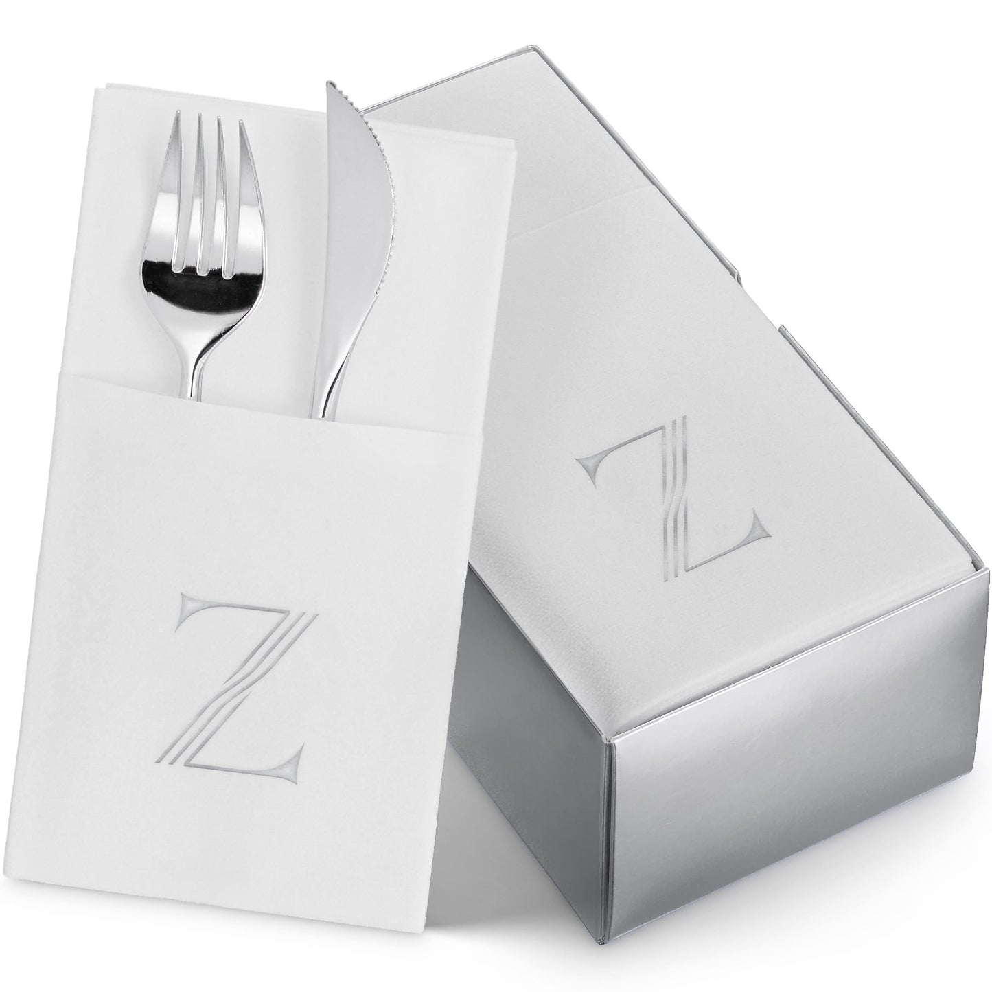 BG-TOLM-PN-WSS-Z/50, White linen-feel napkin with silver foil monogram Z by BloominGoods