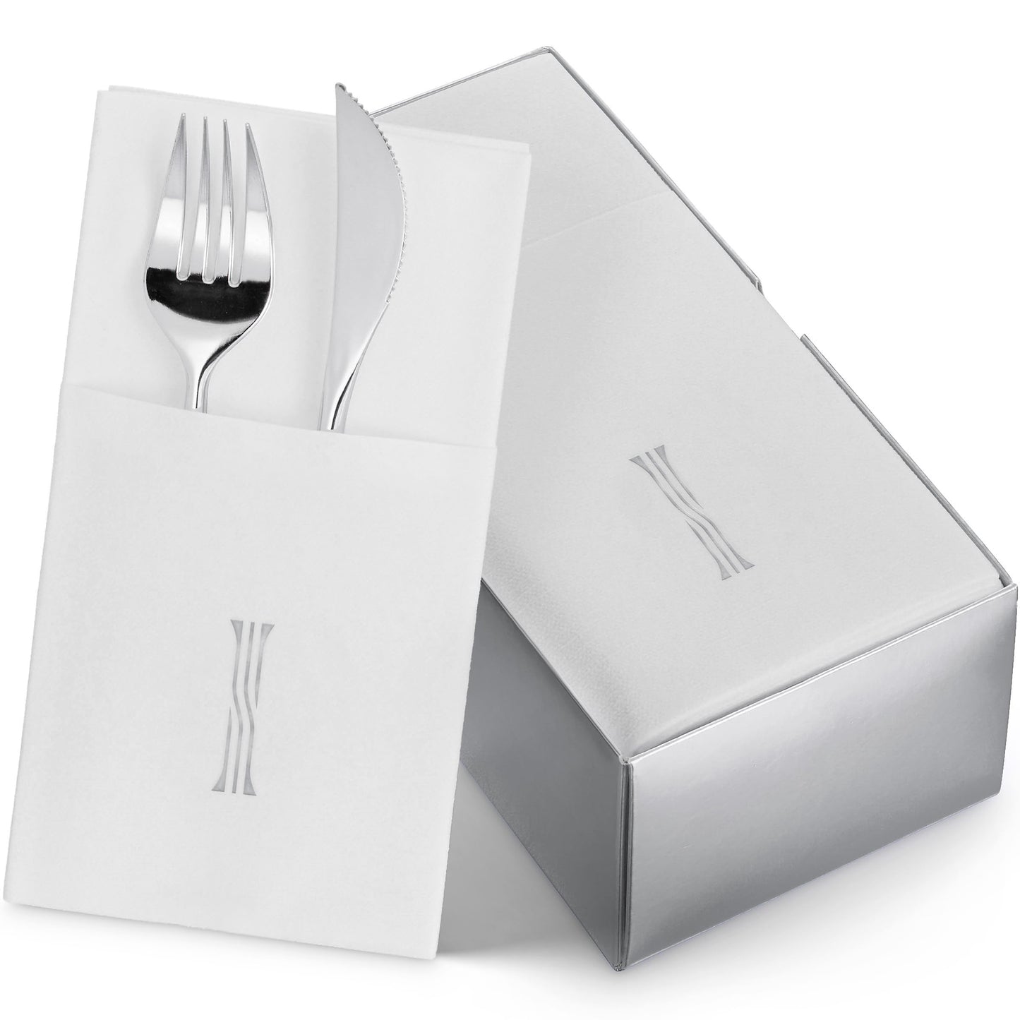 BG-TOLM-PN-WSS-I/50, White linen-feel napkin with silver foil monogram I by BloominGoods