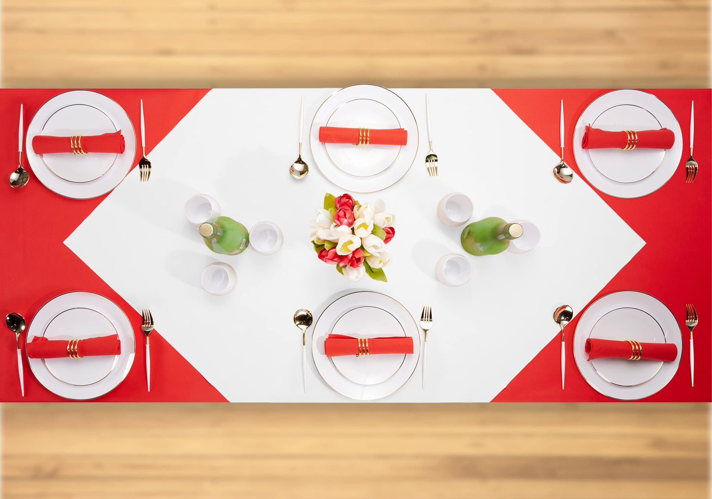 SV-TCFQ40-WHTE/25, SV-TCFQ48-WHTE/20, SV-TCFQ55-WHTE/20, Formal 6-seat table setup with Servietto white disposable tablecloth