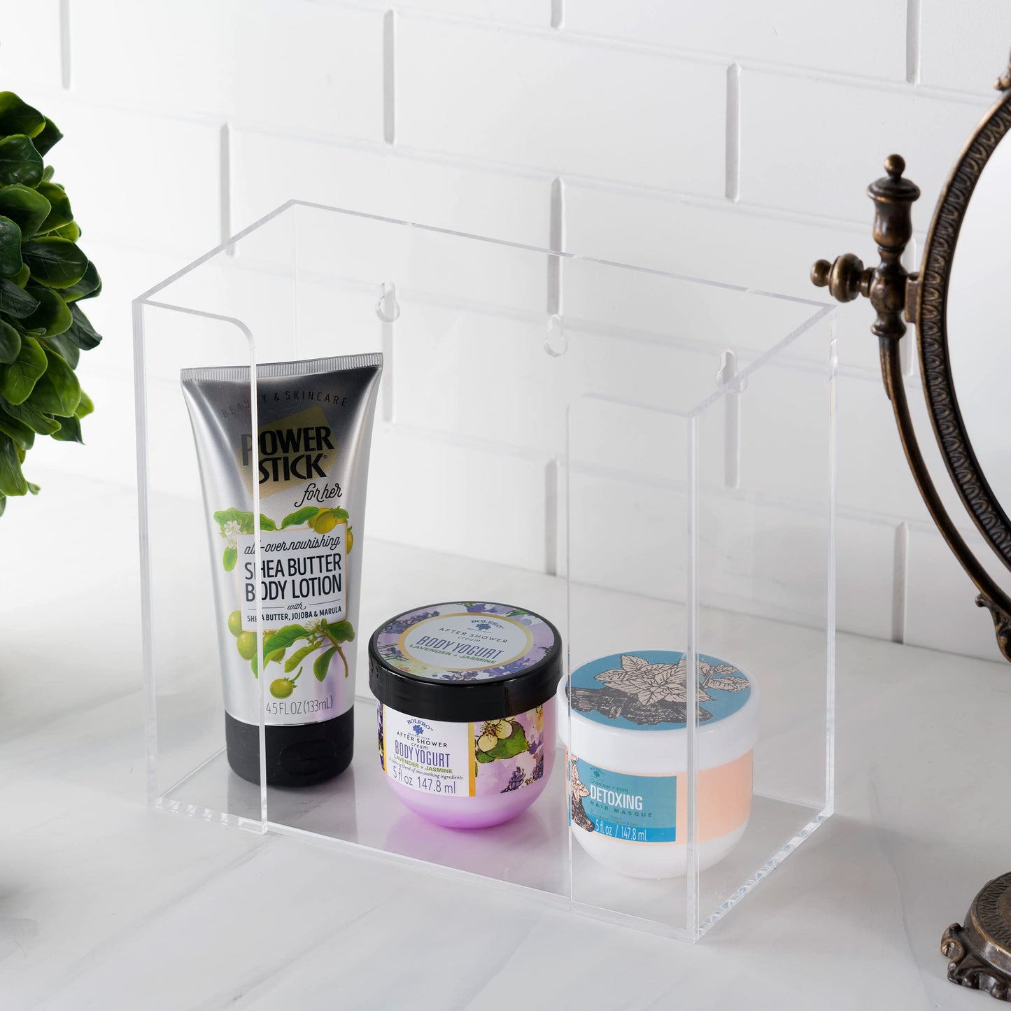 BG-NH-ACR/GT-08, Transparent acrylic bathroom napkin tray with room for body lotion or body soap inside