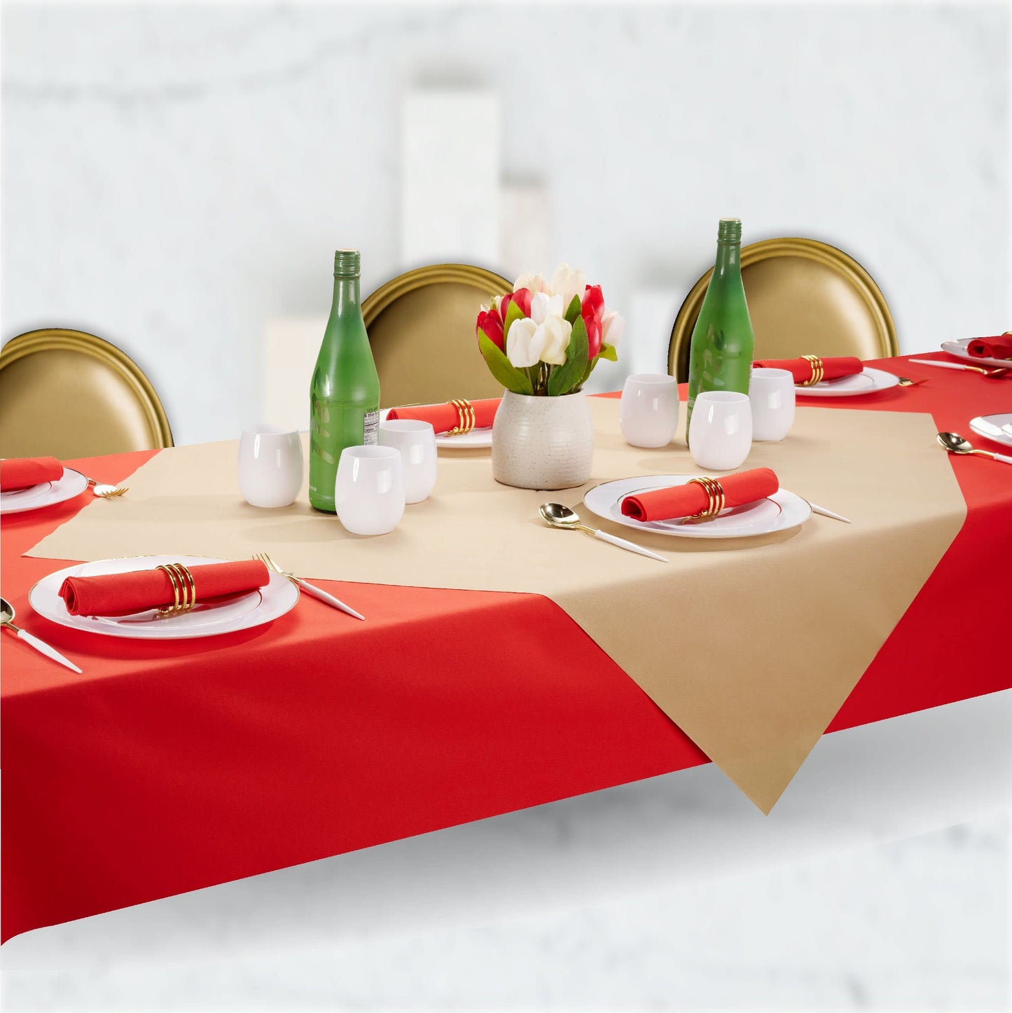 SV-TCFQ40-WOOD/25, SV-TCFQ48-WOOD/20, SV-TCFQ55-WOOD/20, Wood-toned Servietto folded table cloth on formal table