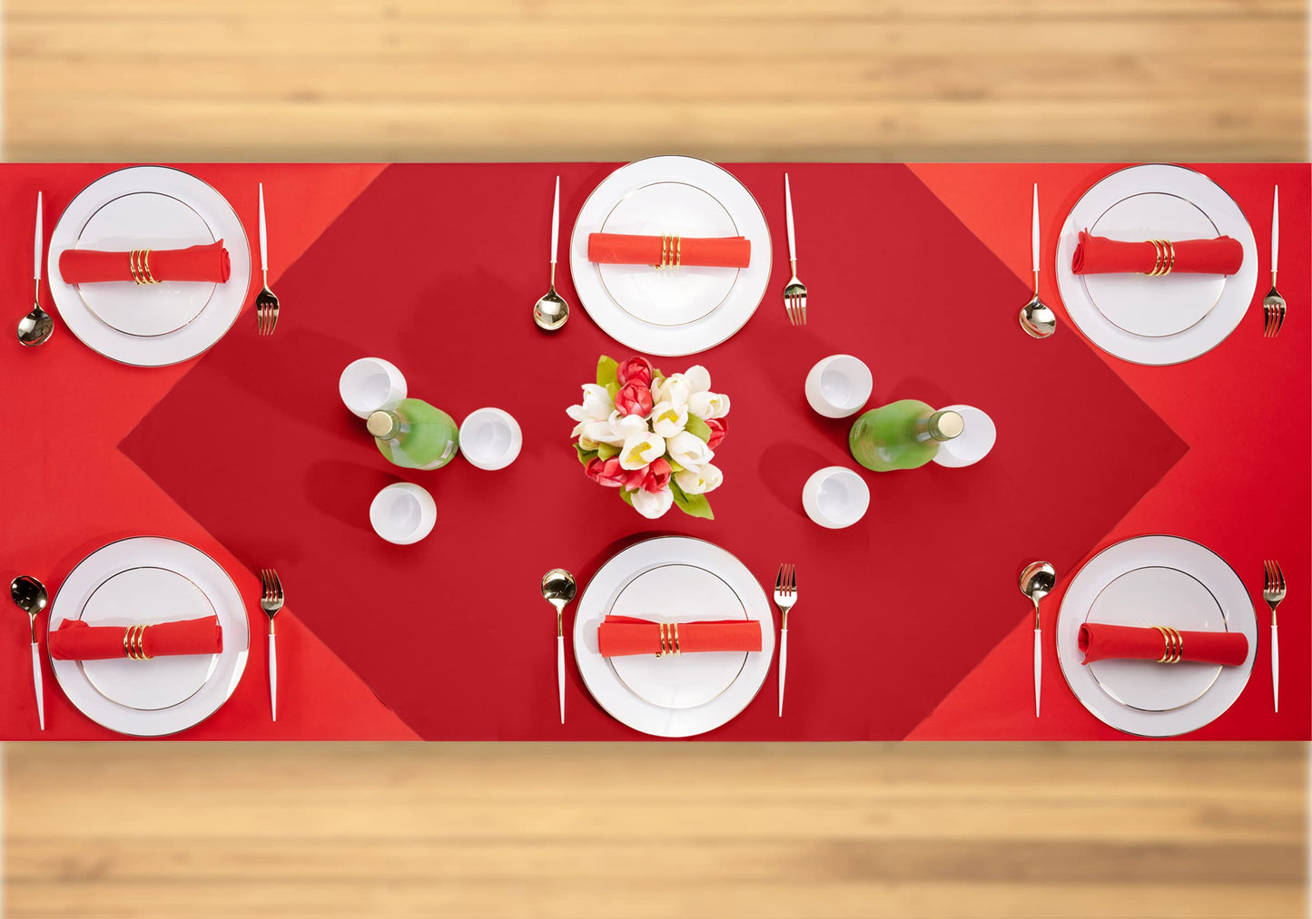 SV-TCFQ40-FRED/25, SV-TCFQ48-FRED/20, SV-TCFQ55-FRED/20, Disposable red airlaid paper table cloth folded for festive table for formal table