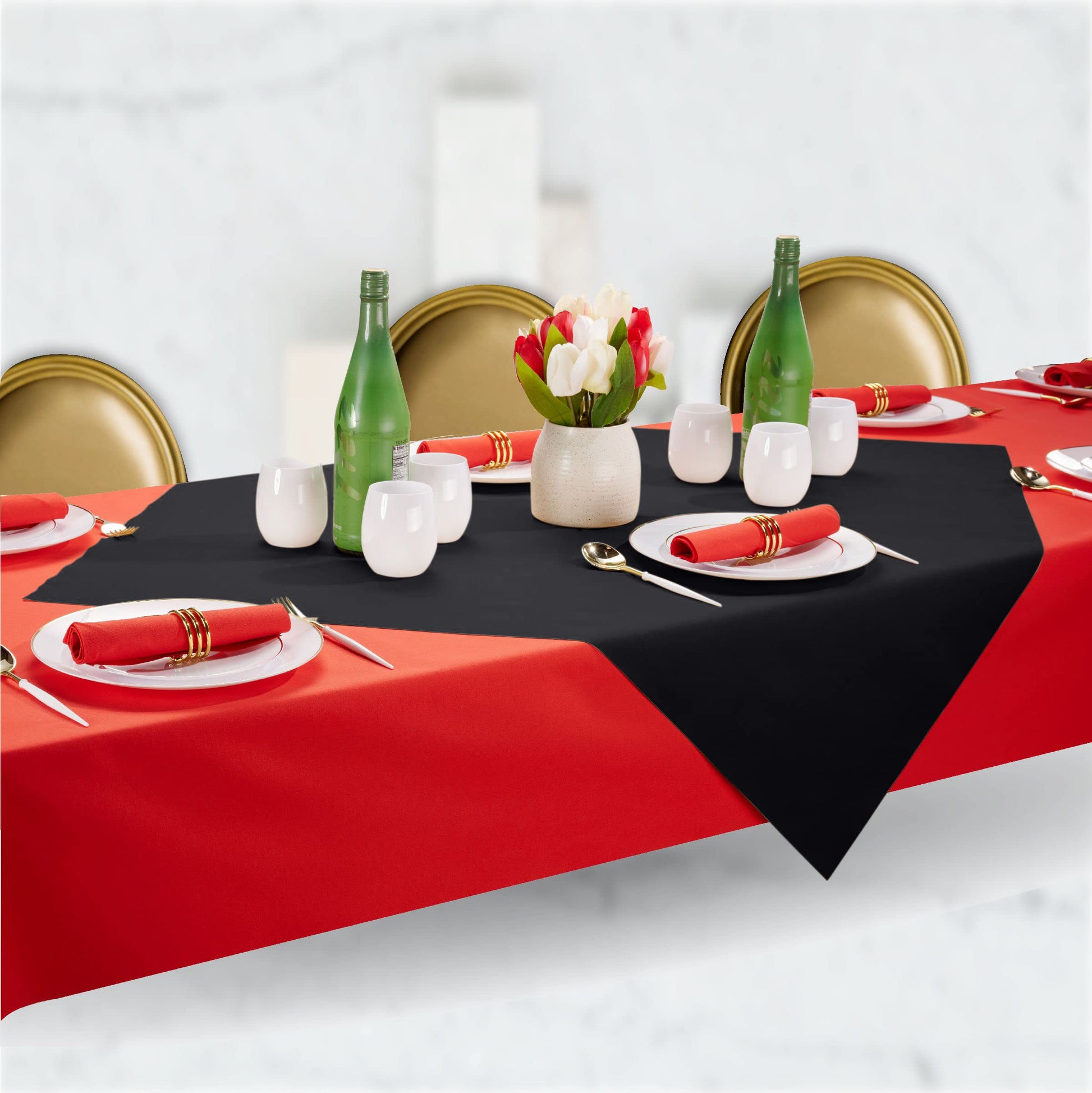 SV-TCFQ40-BLCK/25, SV-TCFQ48-BLCK/20, SV-TCFQ55-BLCK/20, Black disposable linen-like tablecloth folded for formal dinner parties