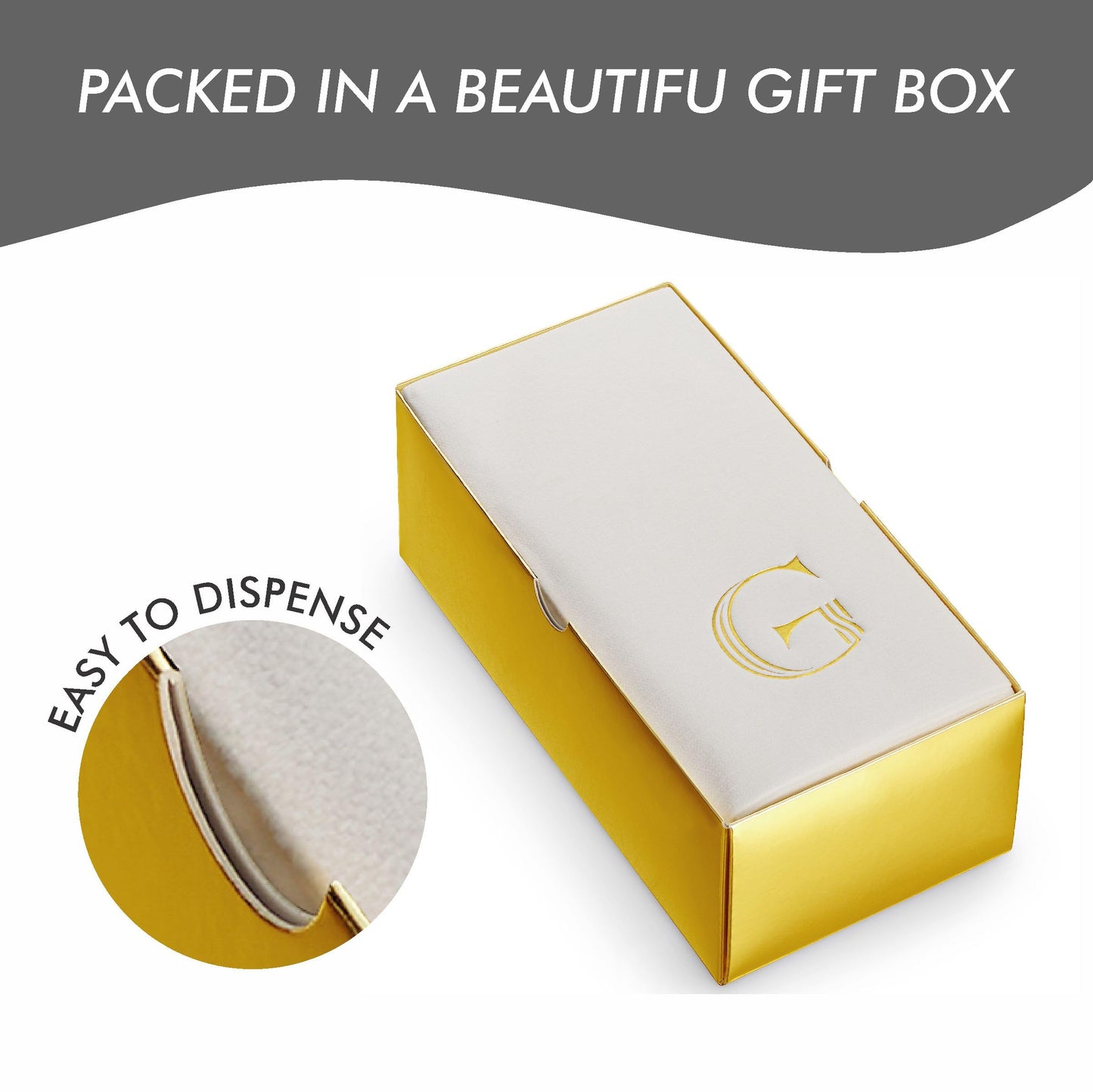 White guest towel with gold foil monogram packed in gift box