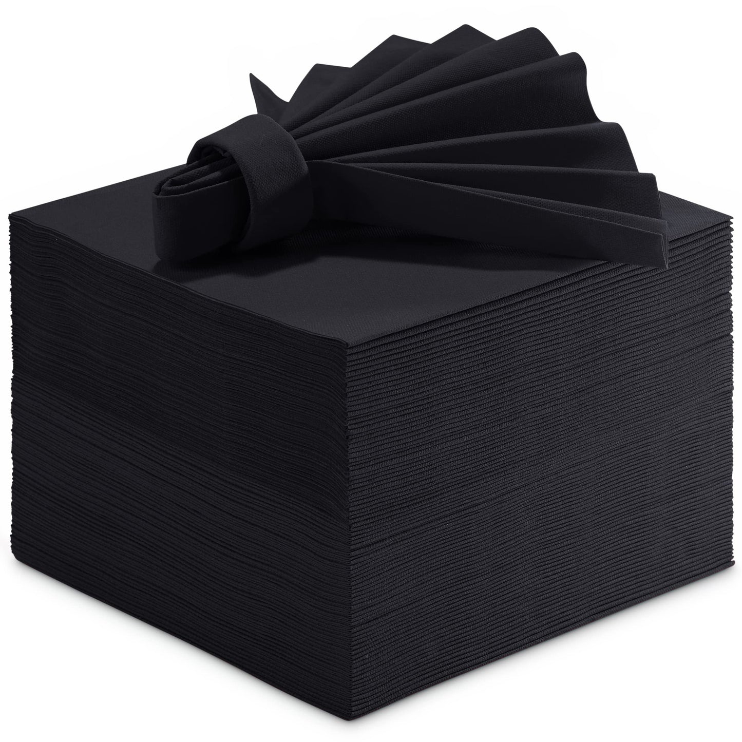 BG-CLN-BLCK/100, BG-CLLN-BLCK/50, Black disposable linen-feel luncheon napkins stacked