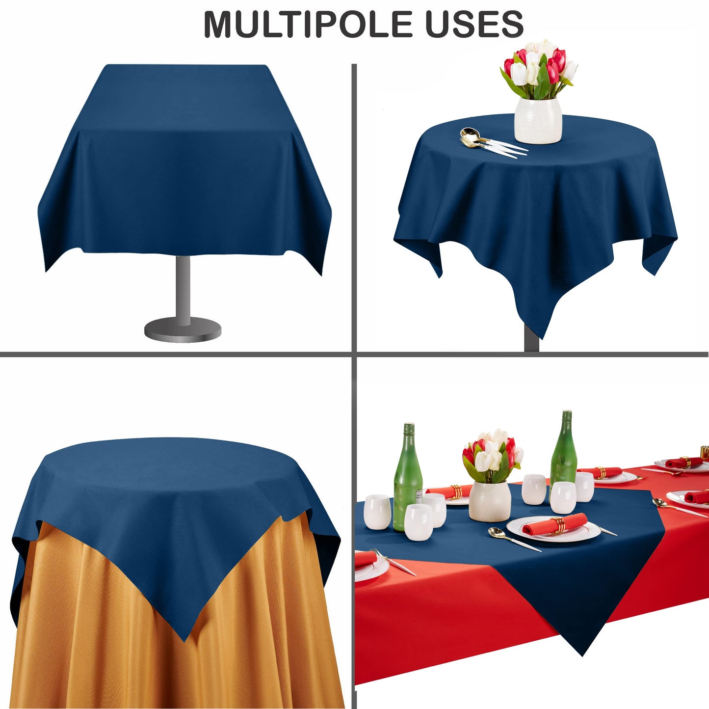 SV-TCFQ40-SBLU/25, SV-TCFQ48-SBLU/20, SV-TCFQ55-SBLU/20, Blue table cloth for versatile event use—folded and styled for indoor or outdoor