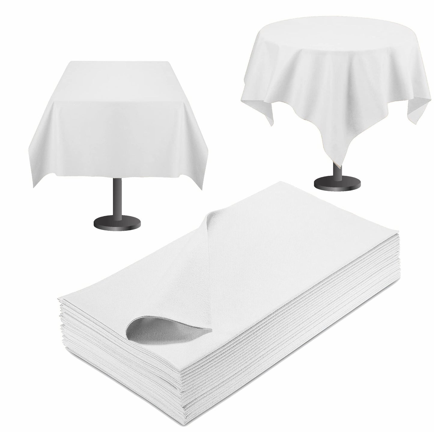 SV-TCFQ40-WHTE/25, SV-TCFQ48-WHTE/20, SV-TCFQ55-WHTE/20, White Servietto folded table cloth styled with crisp cutlery