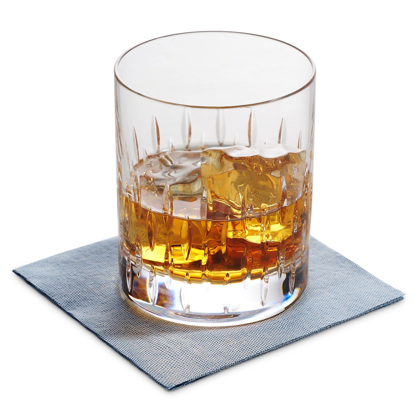 SHOW_ALL, disposable blue napkin placed beneath cold beverage to absorb moisture