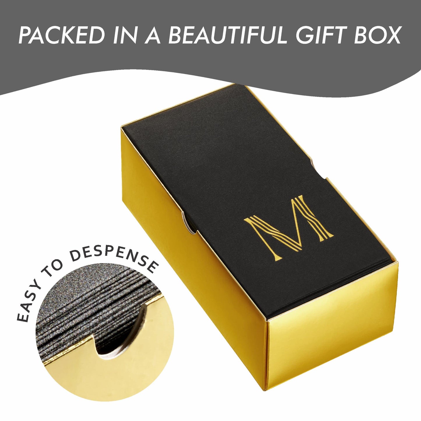 BloominGoods gold foil letter napkins styled in gift box