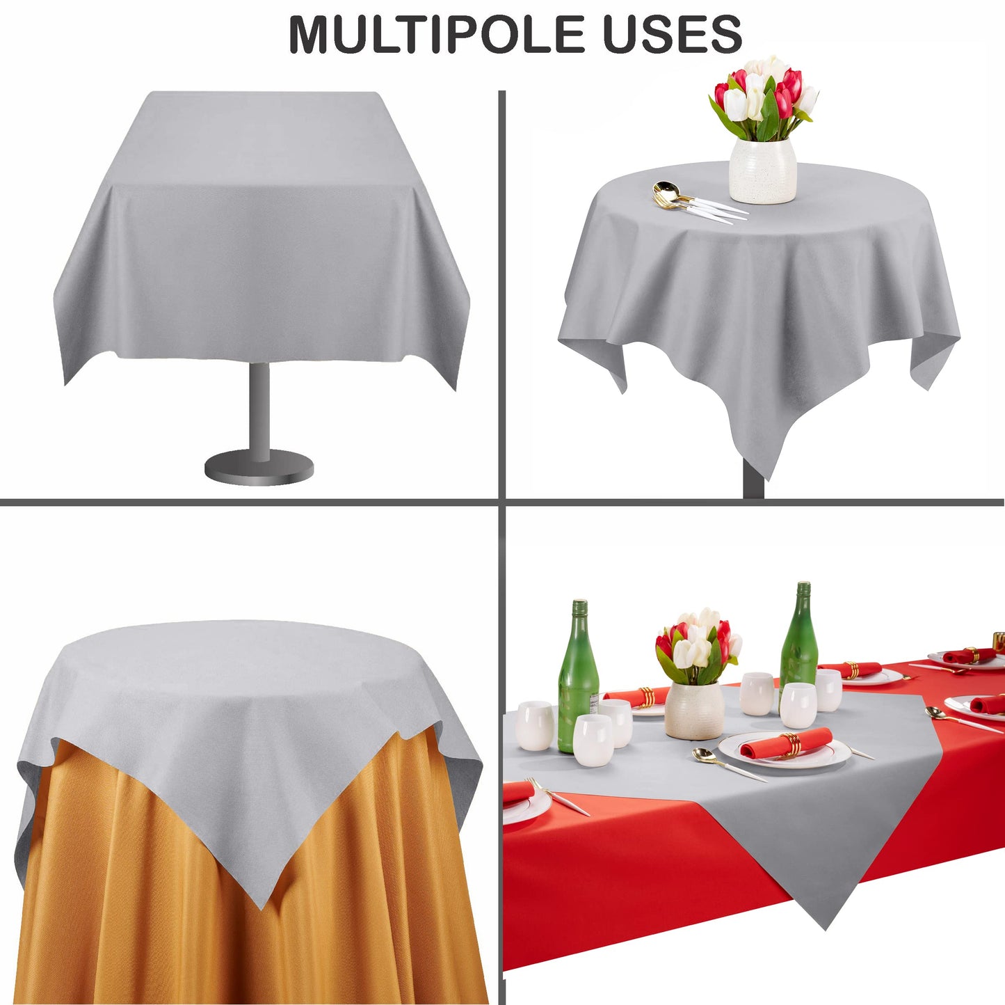 SV-TCFQ40-CTGR/25, SV-TCFQ48-CTGR/20, SV-TCFQ55-CTGR/20, Modern table setups using Servietto grey airlaid folded tablecloth