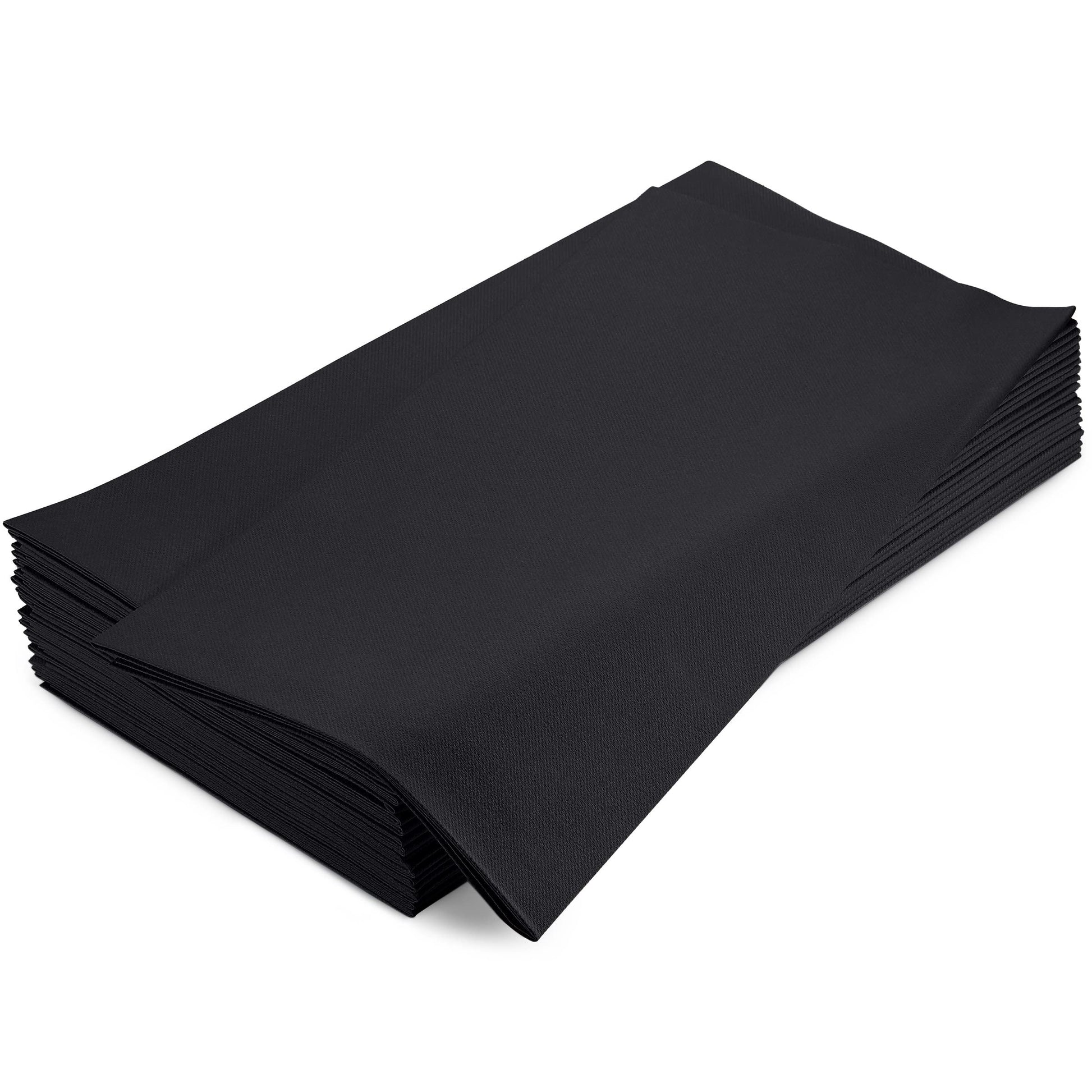 SV-TCFQ40-BLCK/25, SV-TCFQ48-BLCK/20, SV-TCFQ55-BLCK/20, Black disposable linen-like tablecloth folded for upscale event setup