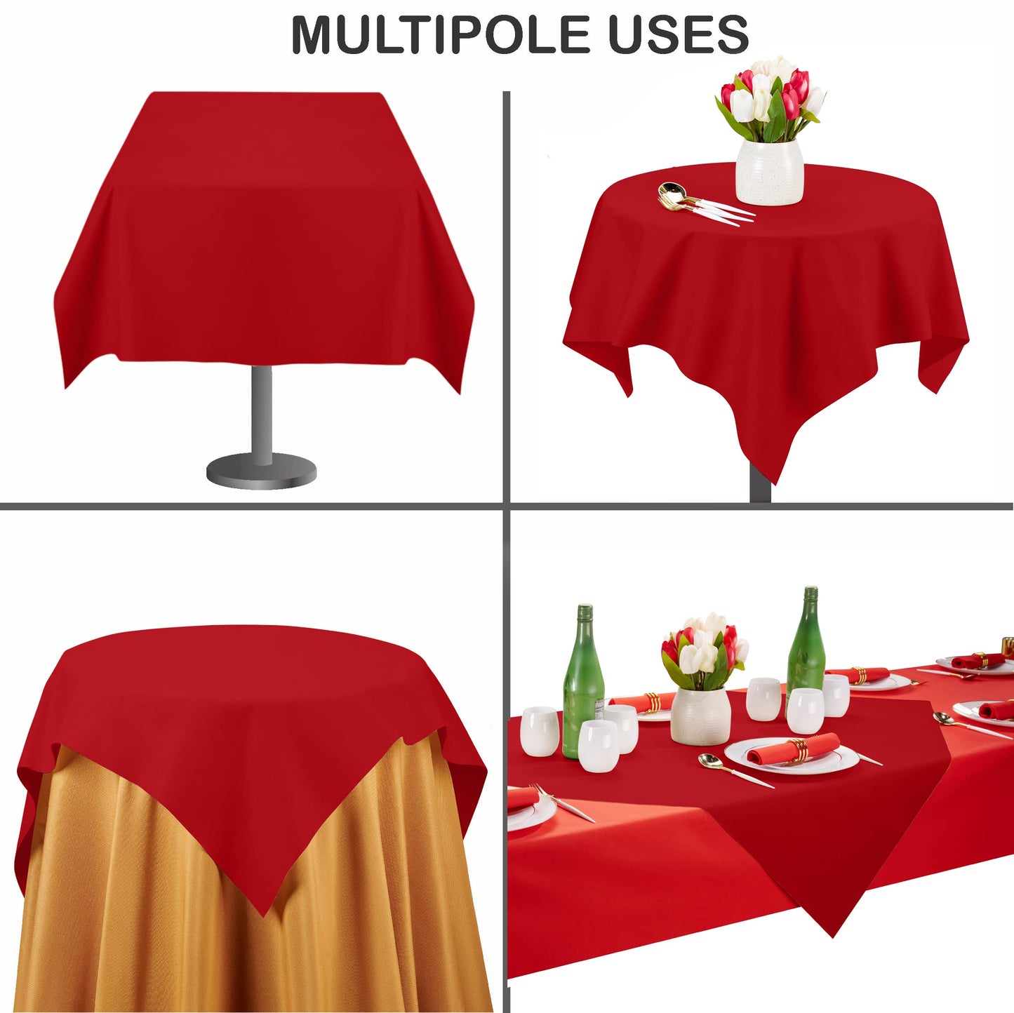 SV-TCFQ40-FRED/25, SV-TCFQ48-FRED/20, SV-TCFQ55-FRED/20, Burgundy Servietto table cloth folded on event table with many uses