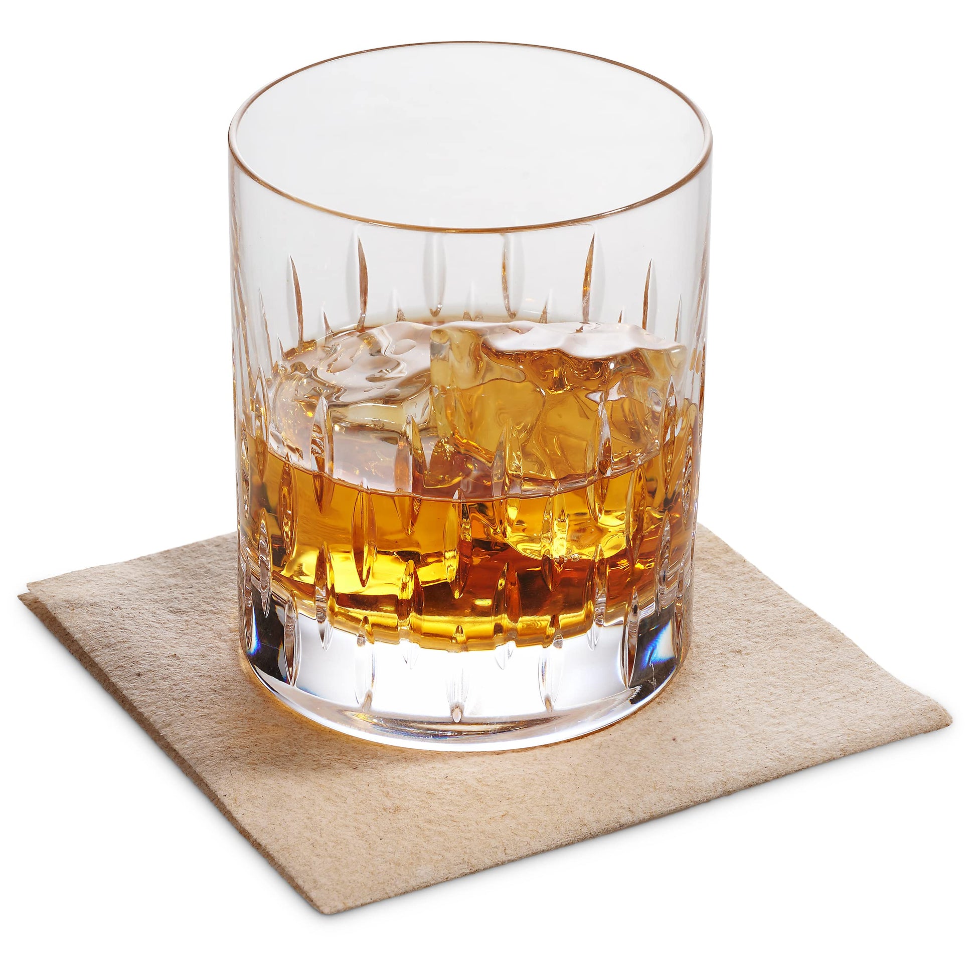 Naperee natural cloth-like beverage napkins 10x10 folded beside cocktail glass