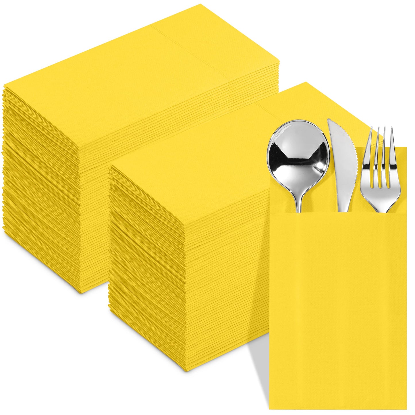 NP-PPPDN-YLOW-100, Yellow Elegant 15x15 dinner napkin with built-in flatware pocket design
