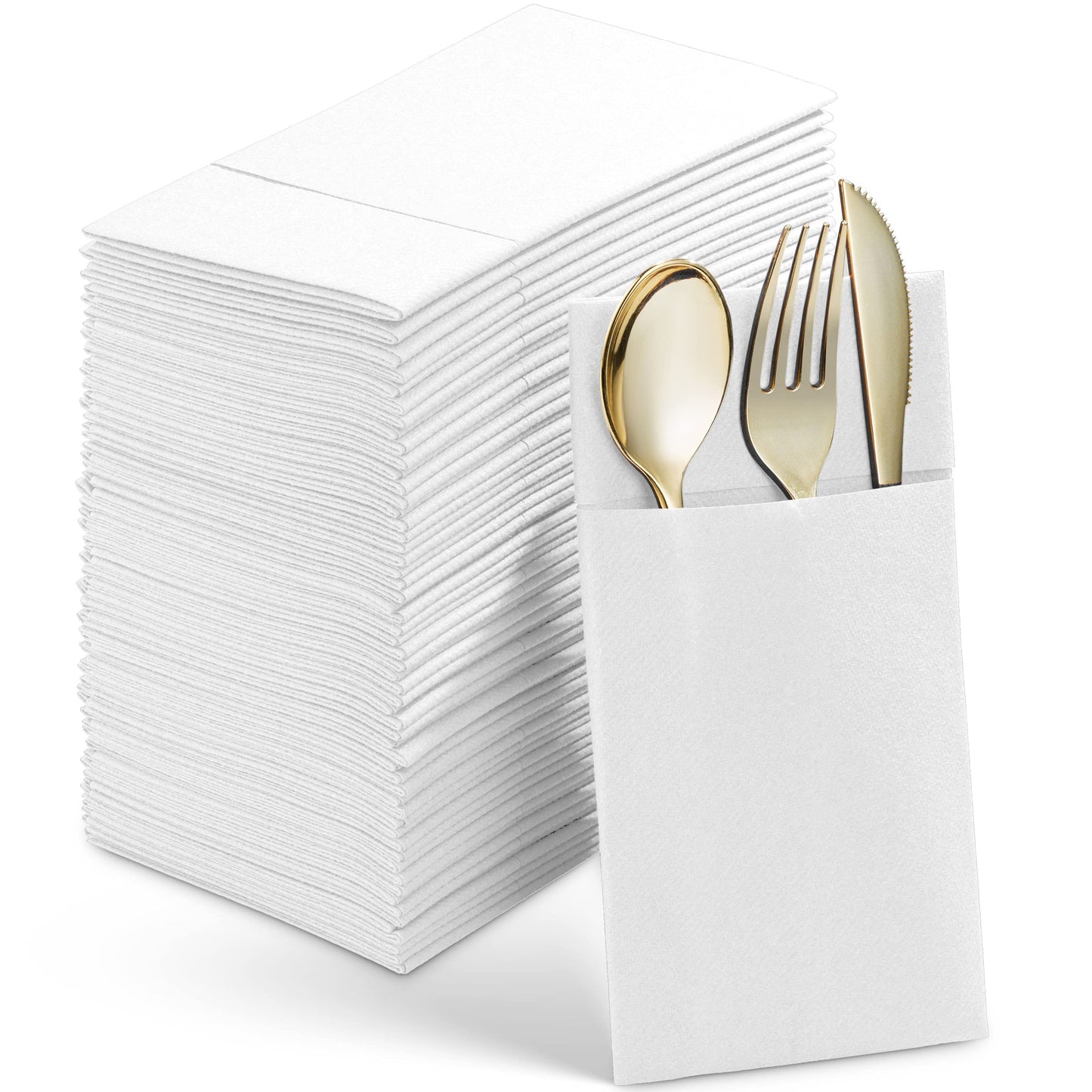 SV-CPDN6-WHTE/50, White Linen-feel disposable napkin with pocket for flatware by Servietto
