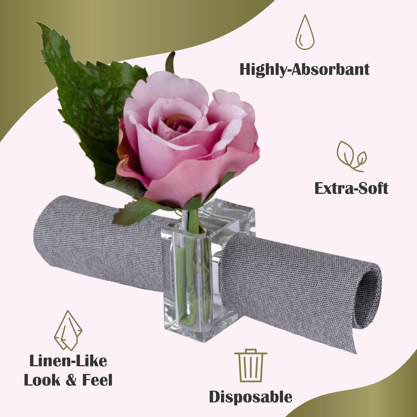 NP-LQGT-BKD-50, Elegant large luncheon napkins by Naperee in soft cloth-like material