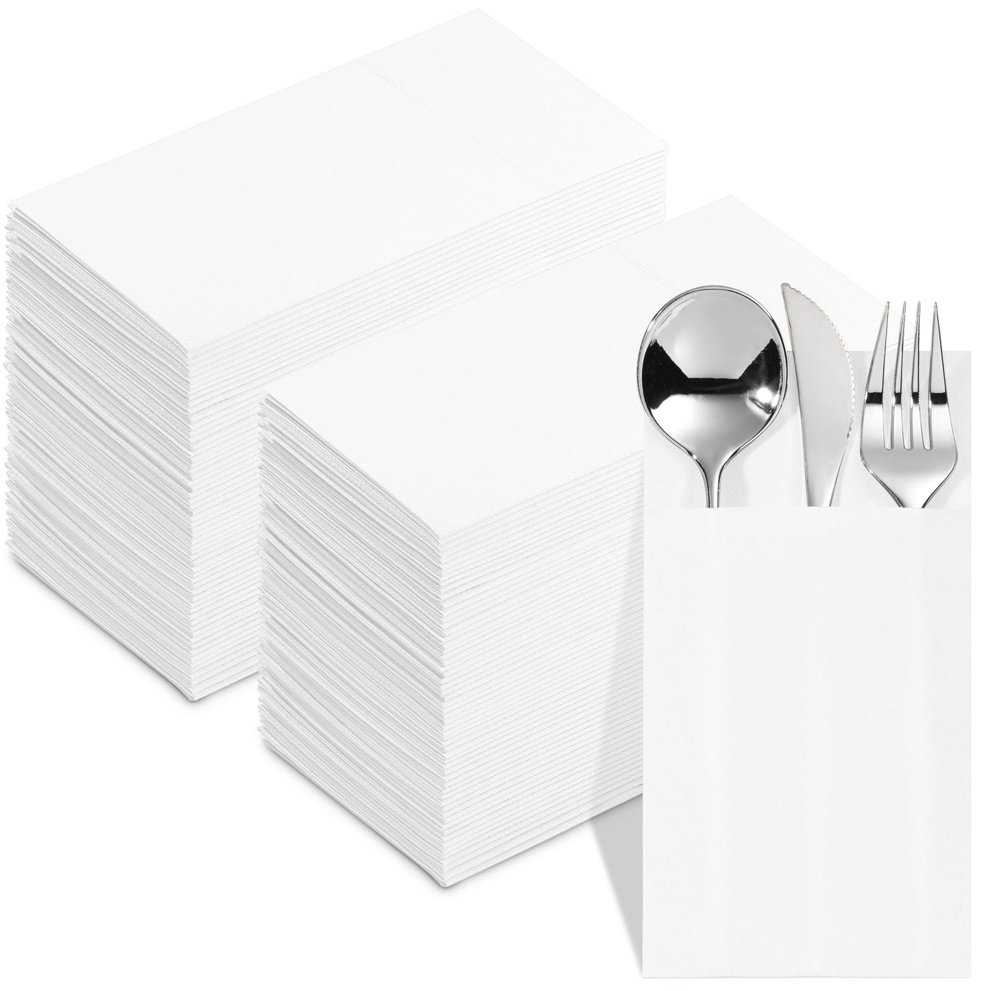 NP-PPPDN-WHTE-100, White Elegant 15x15 dinner napkin with built-in flatware pocket design