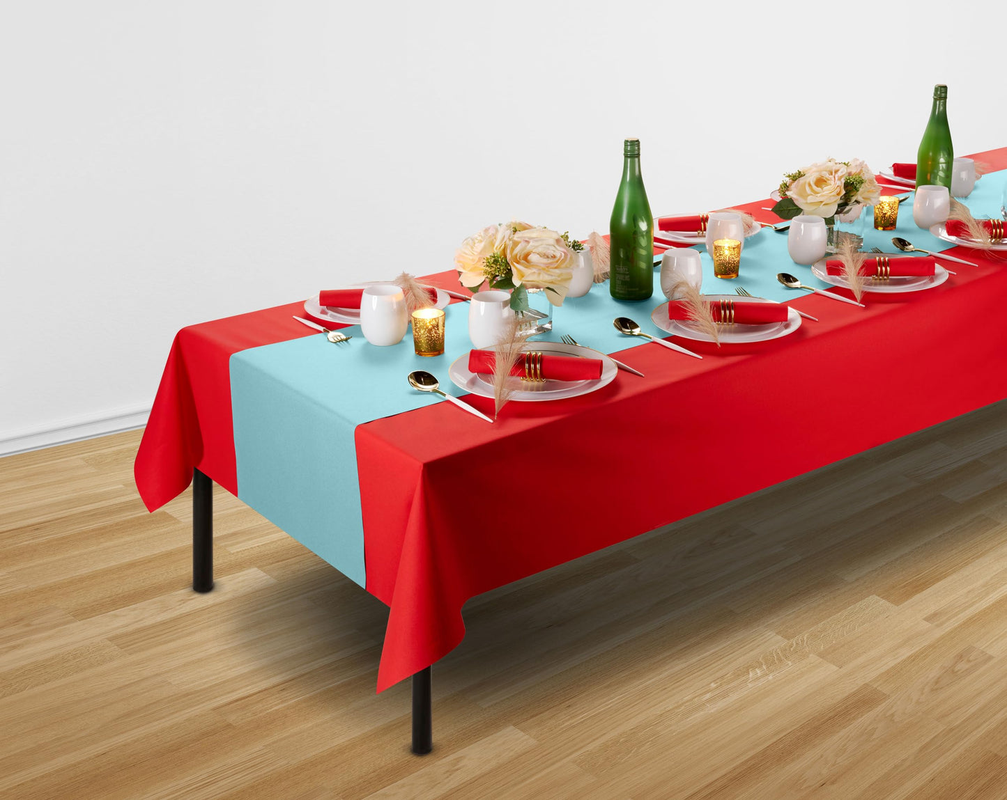SV-TR16-PBLU/20x48, Pale blue paper table runner roll on elegant table