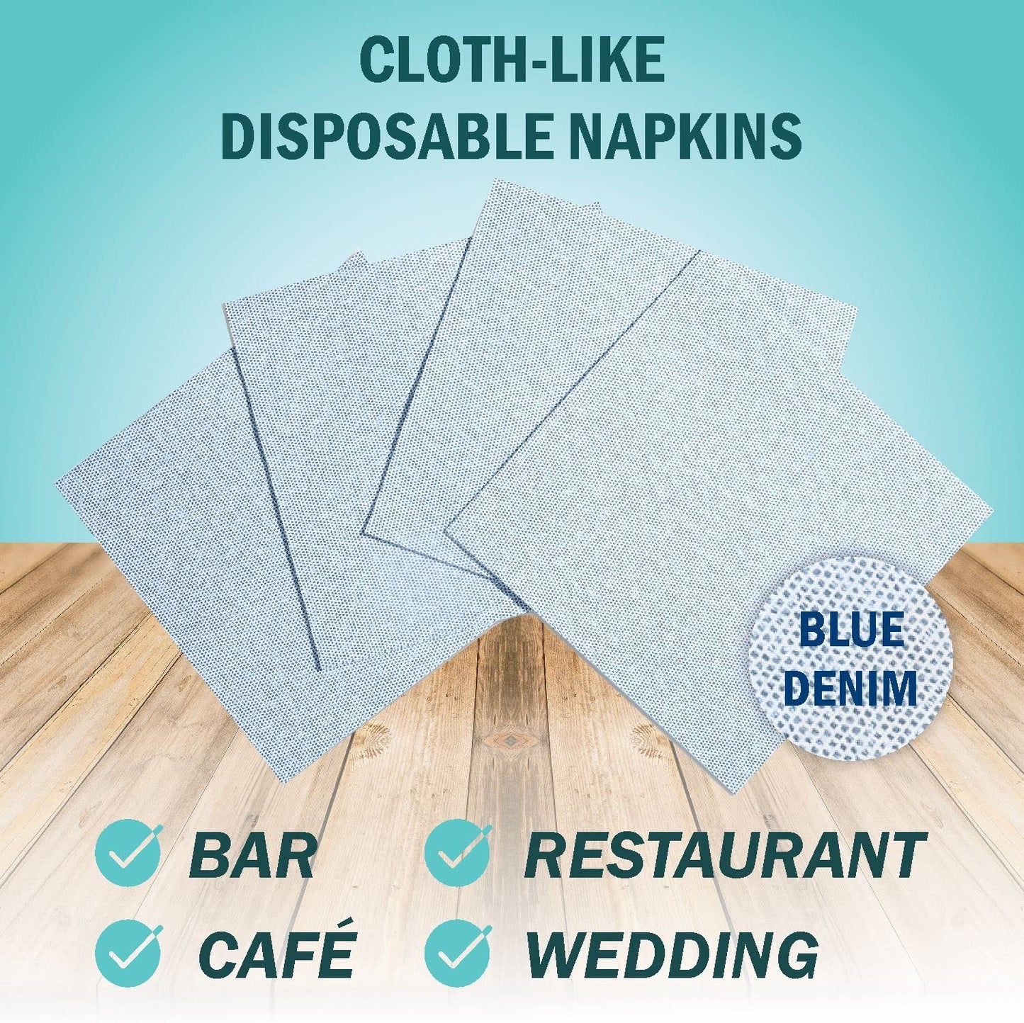 SHOW_ALL, Disposable Napkins in Blue Denim are perfect for Bars, Restaurants, and for all events.