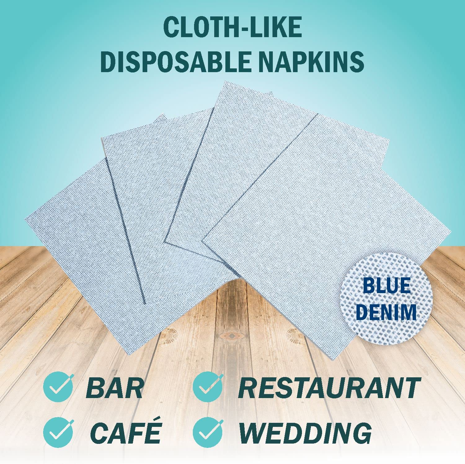 SHOW_ALL, Disposable Napkins in Blue Denim are perfect for Bars, Restaurants, and for all events.