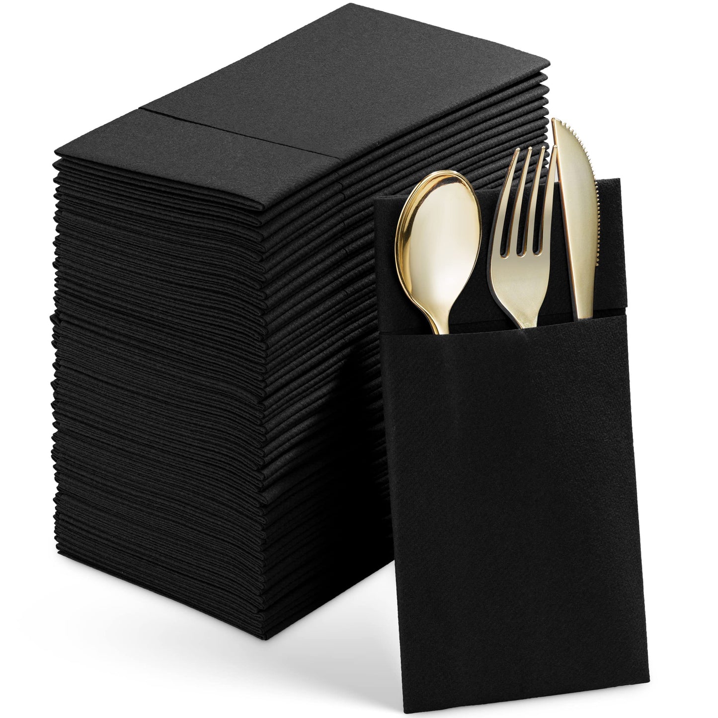 SV-CPDN6-BLCK/50, Black Linen-feel disposable napkin with pocket for flatware by Servietto