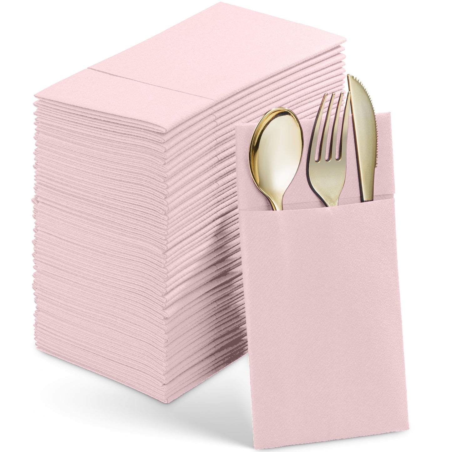 SV-CPDN6-LPNK/50, Lite Pink Linen-feel disposable napkin with pocket for flatware by Servietto