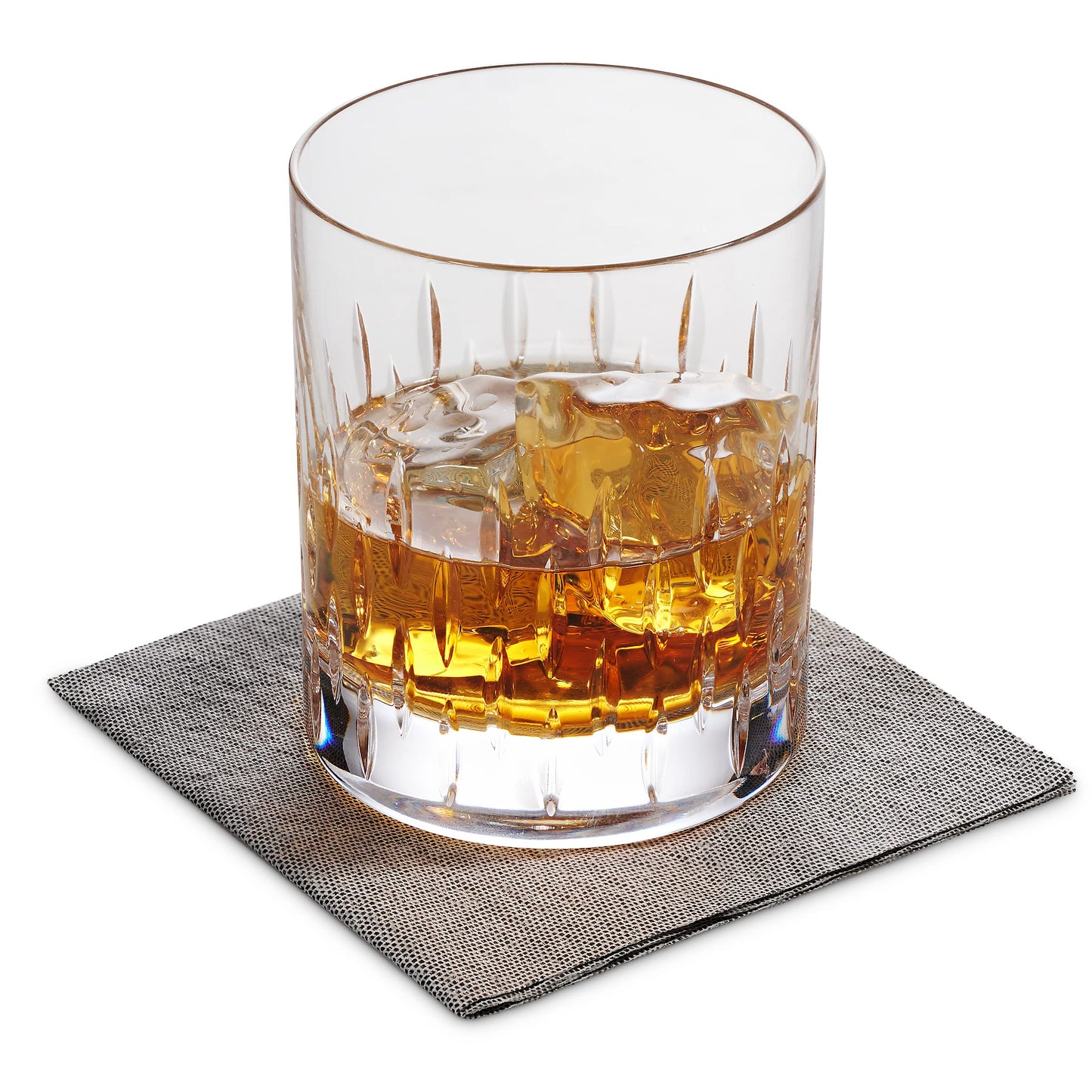 NP-LQBN-BKD-200, Naperee black dotted disposable cloth-like napkins underneath whiskey glass